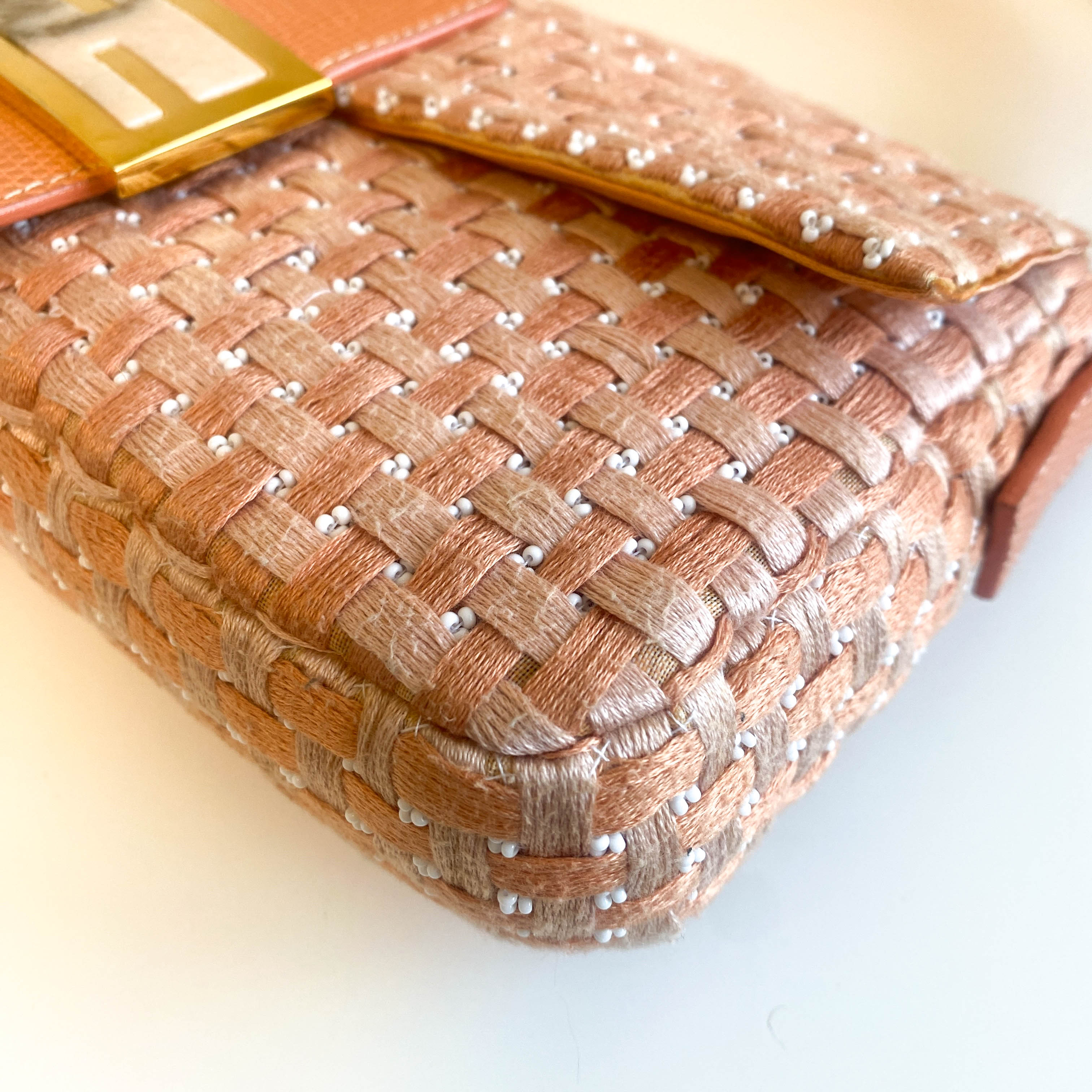 Baguette Orange Beaded Shoulder Bag