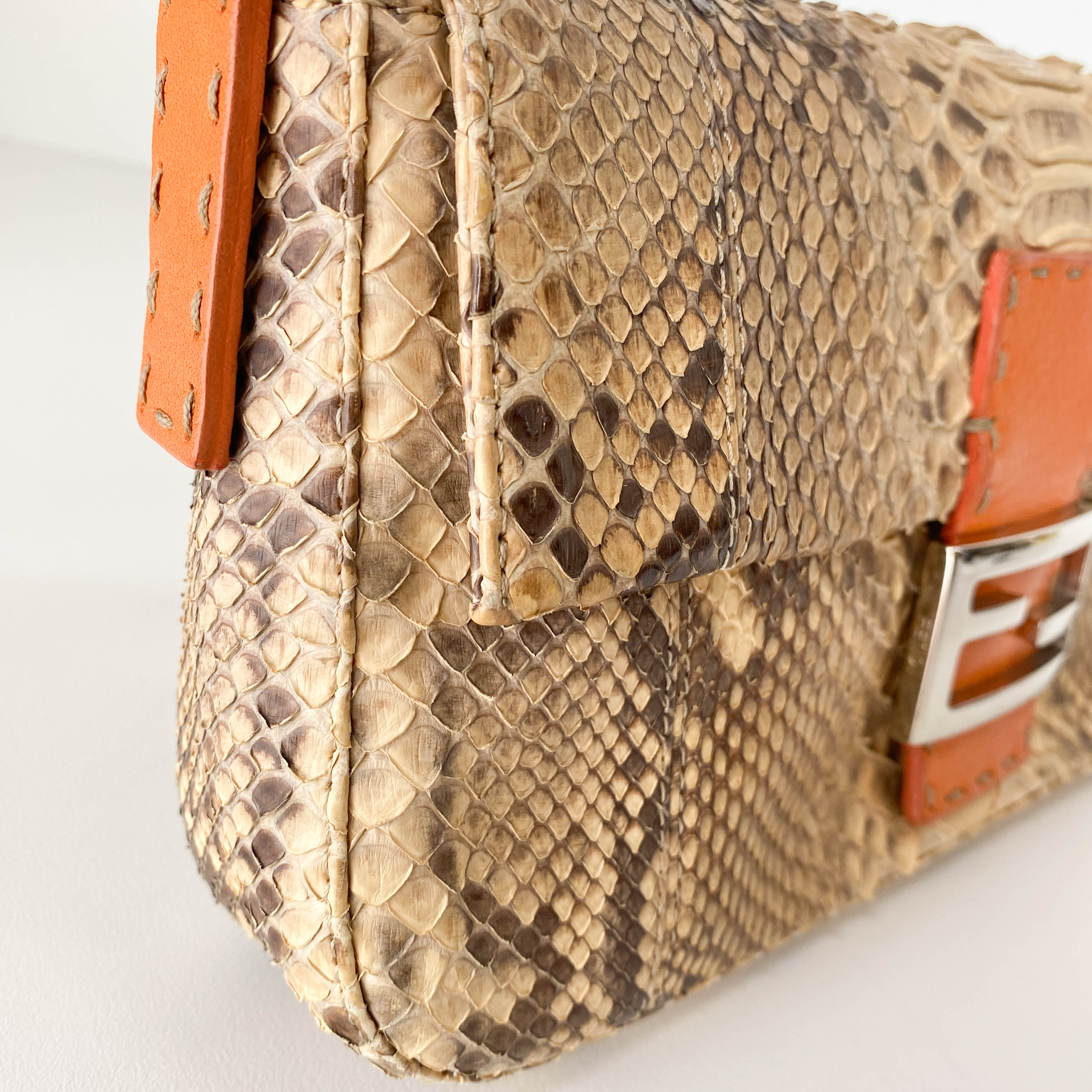 Selleria Baguette Grey Python Embossed Leather Shoulder Bag