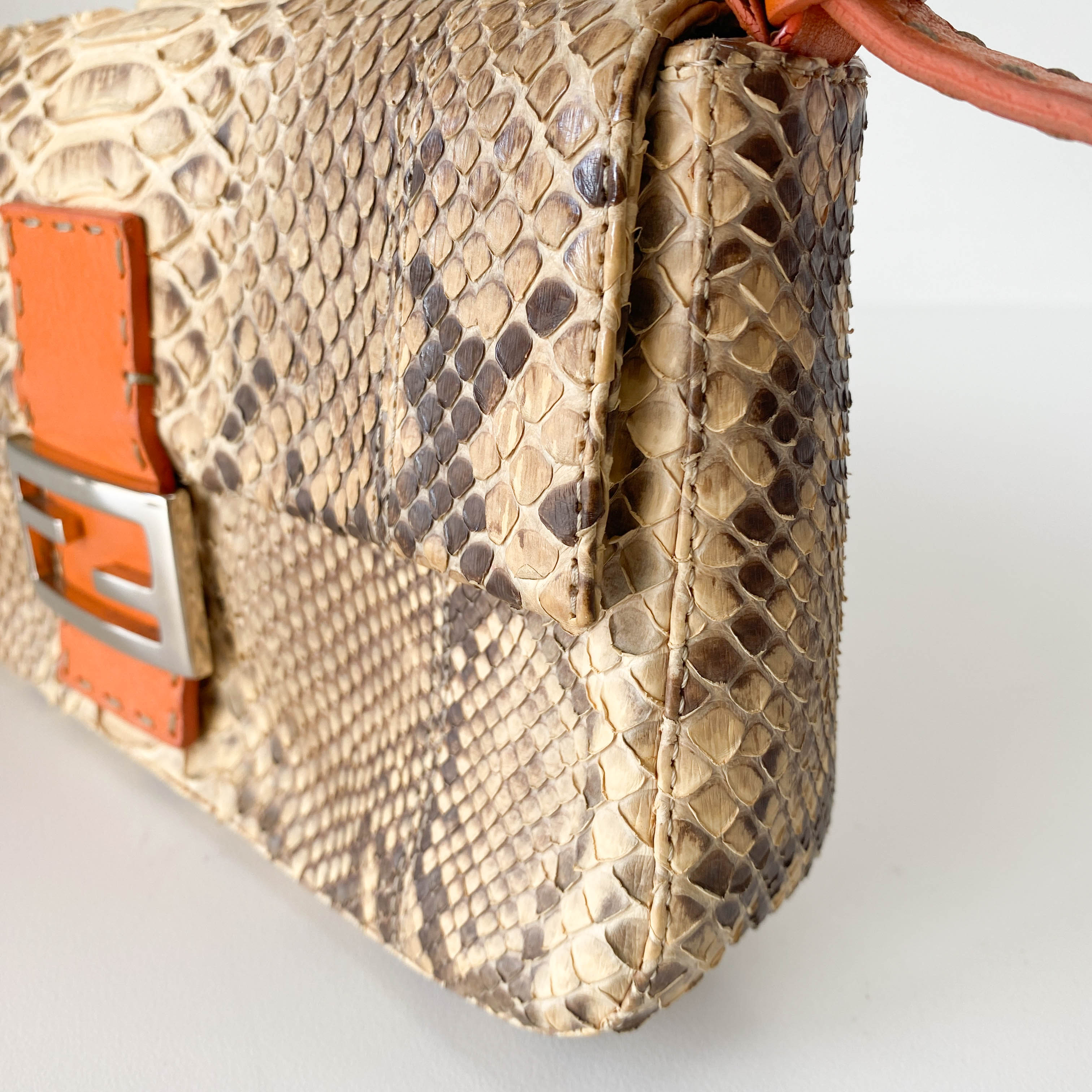 Selleria Baguette Grey Python Embossed Leather Shoulder Bag
