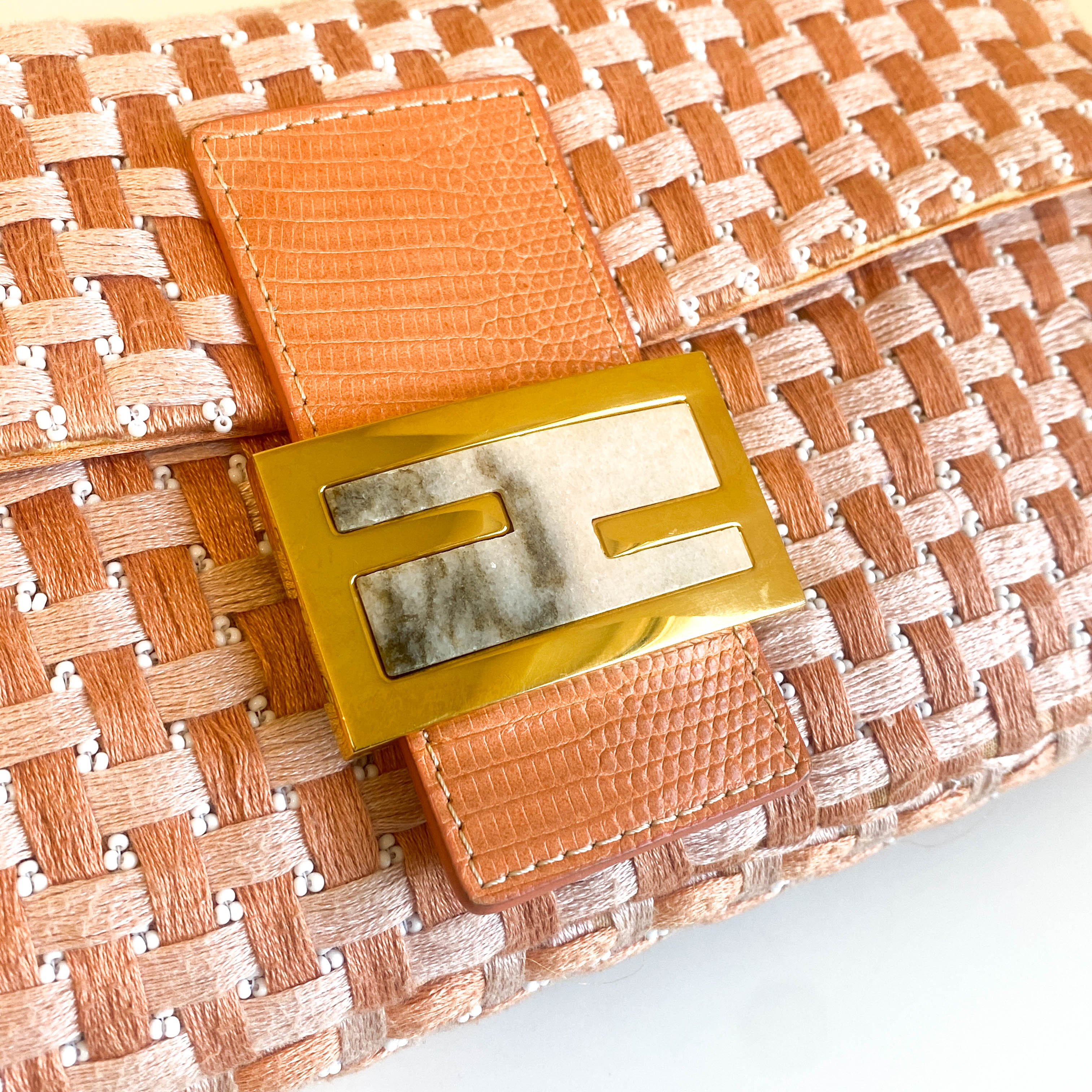 Baguette Orange Beaded Shoulder Bag
