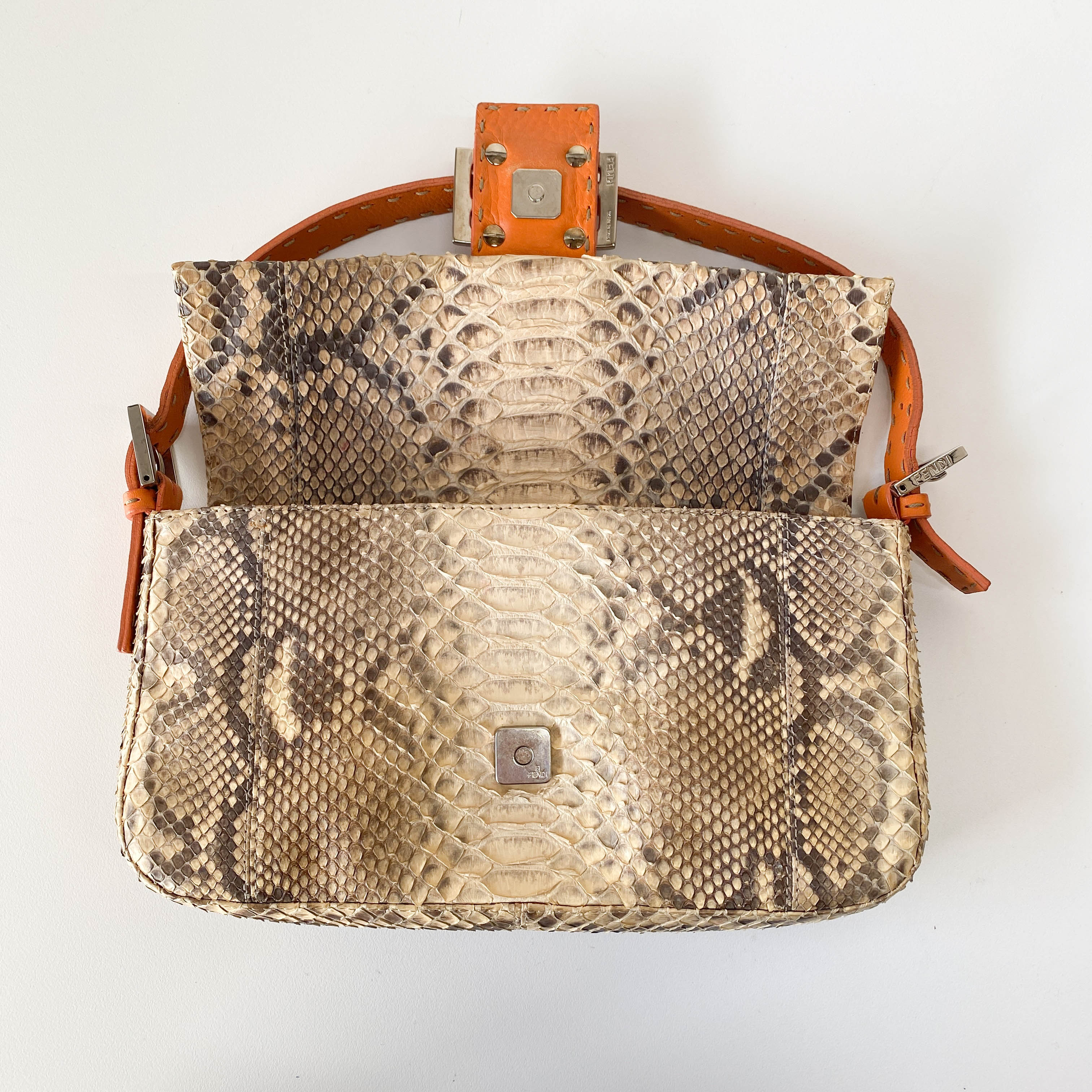 Selleria Baguette Grey Python Embossed Leather Shoulder Bag