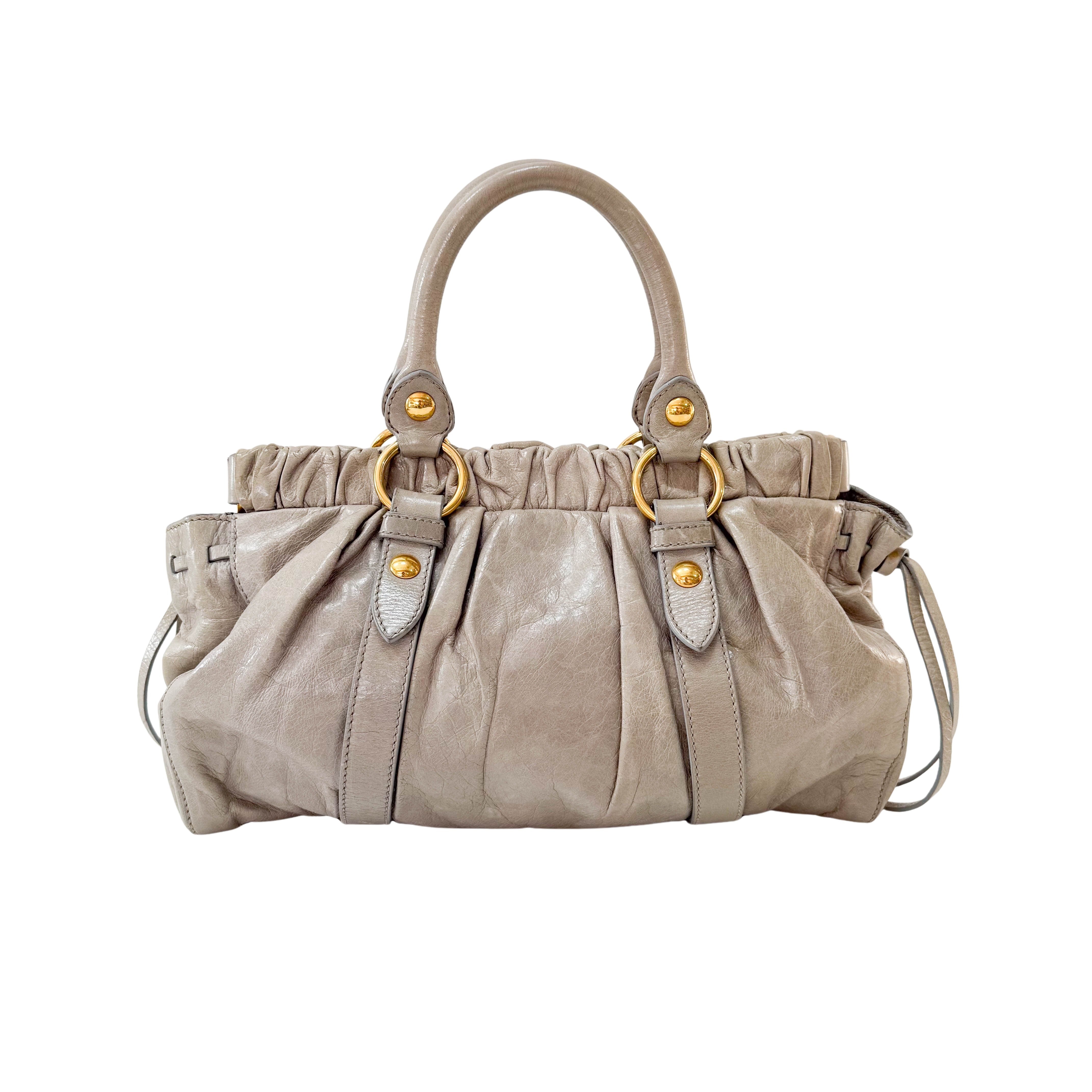 Vitello Bauletto Grey Leather Shoulder Bag