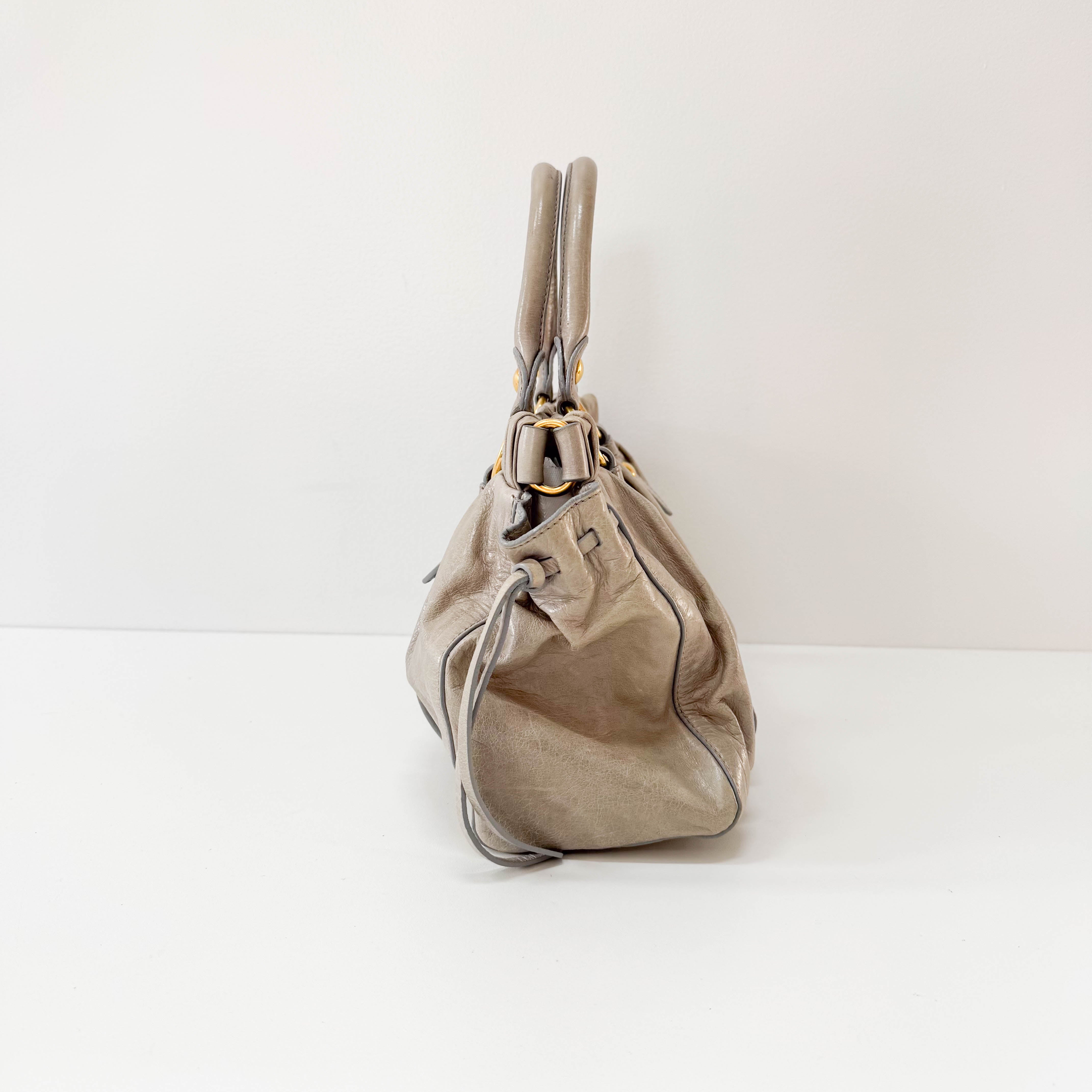 Vitello Bauletto Grey Leather Shoulder Bag