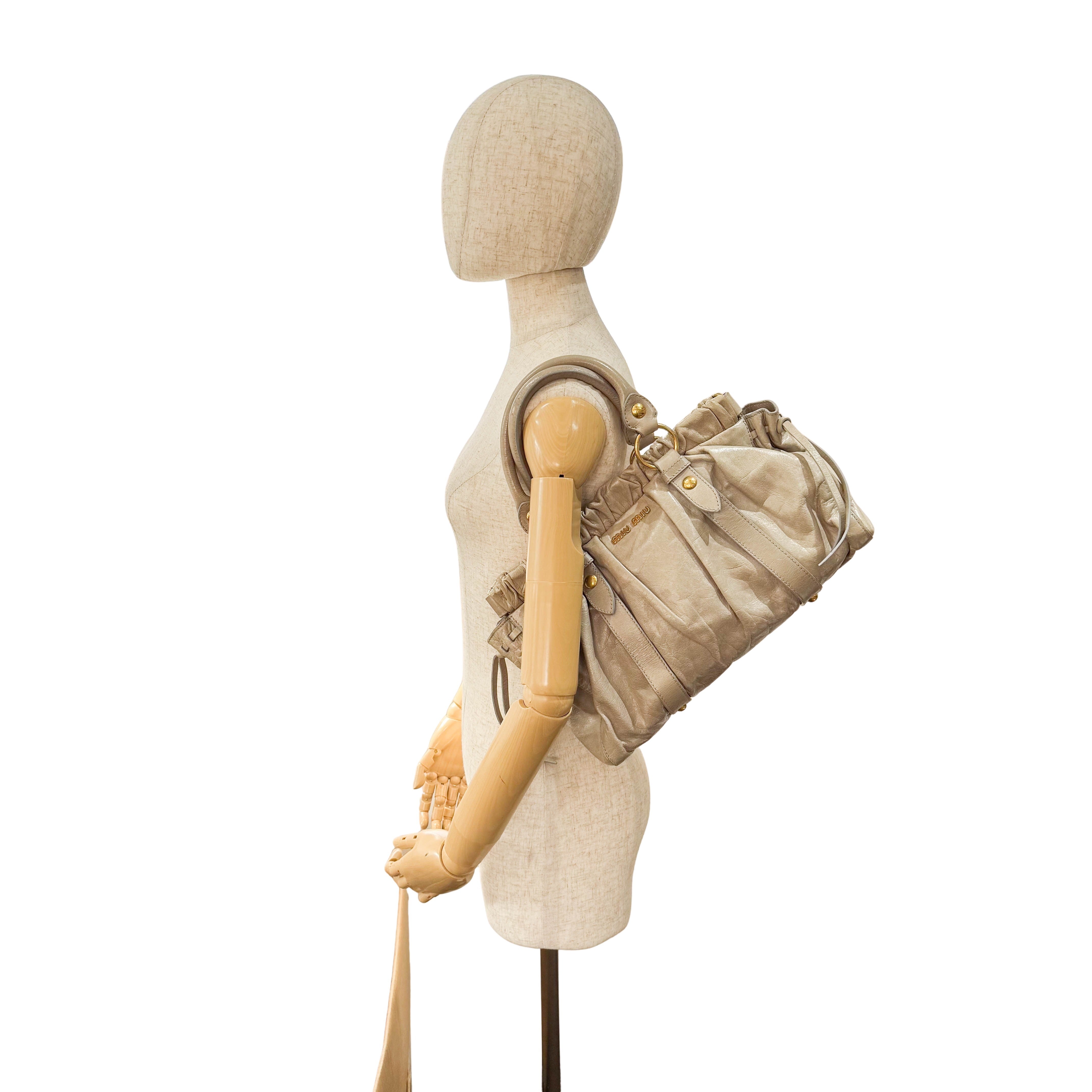 Vitello Bauletto Grey Leather Shoulder Bag