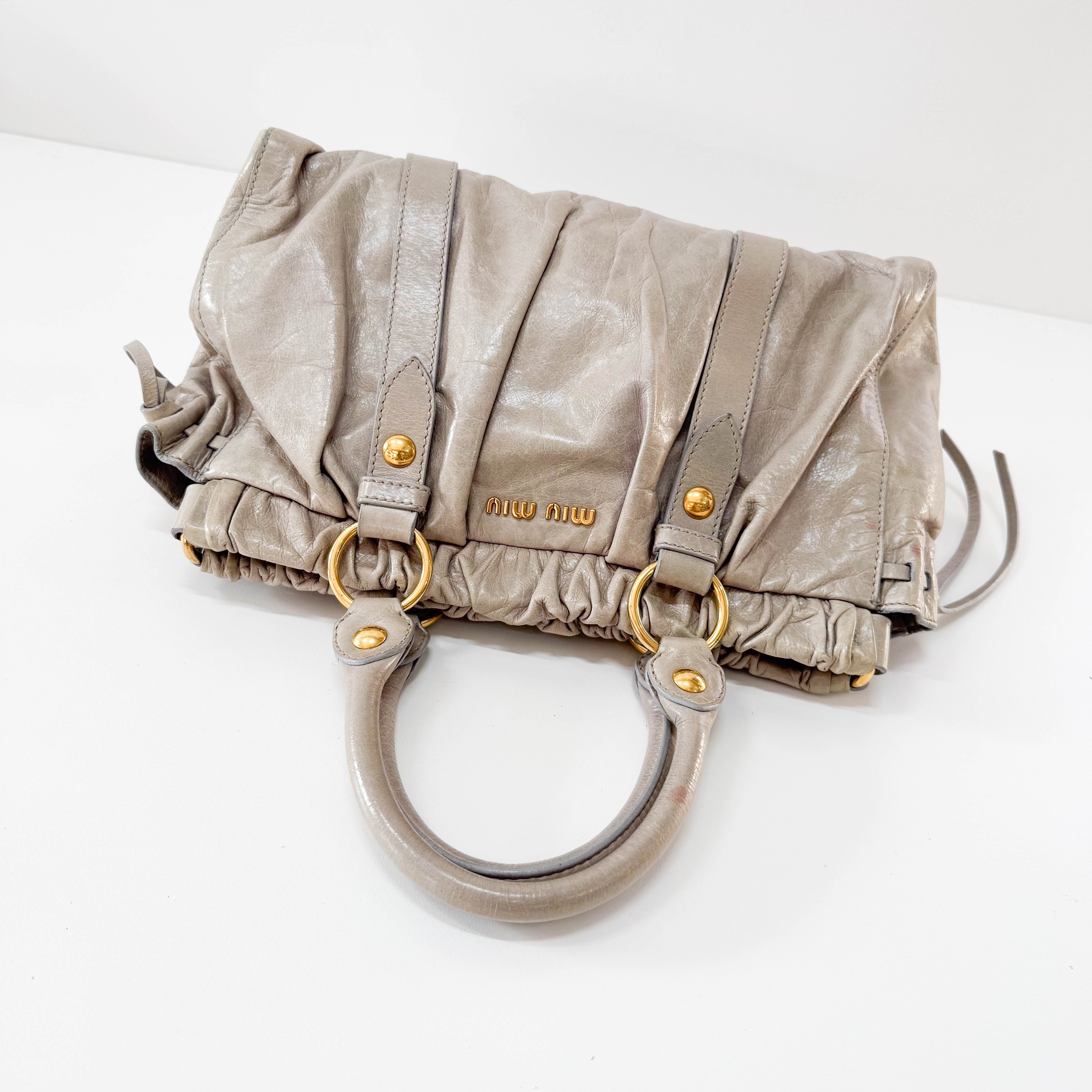 Vitello Bauletto Grey Leather Shoulder Bag
