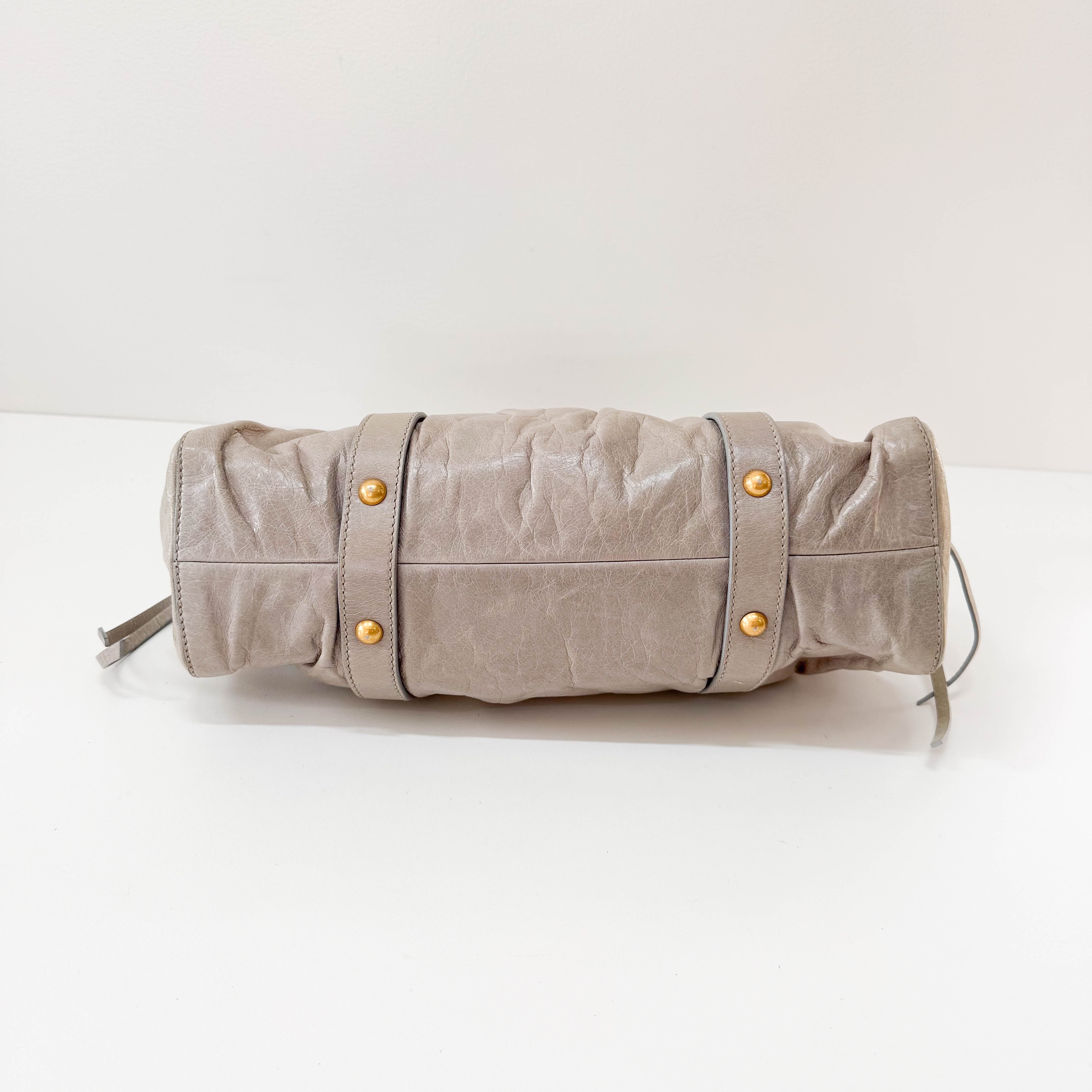 Vitello Bauletto Grey Leather Shoulder Bag