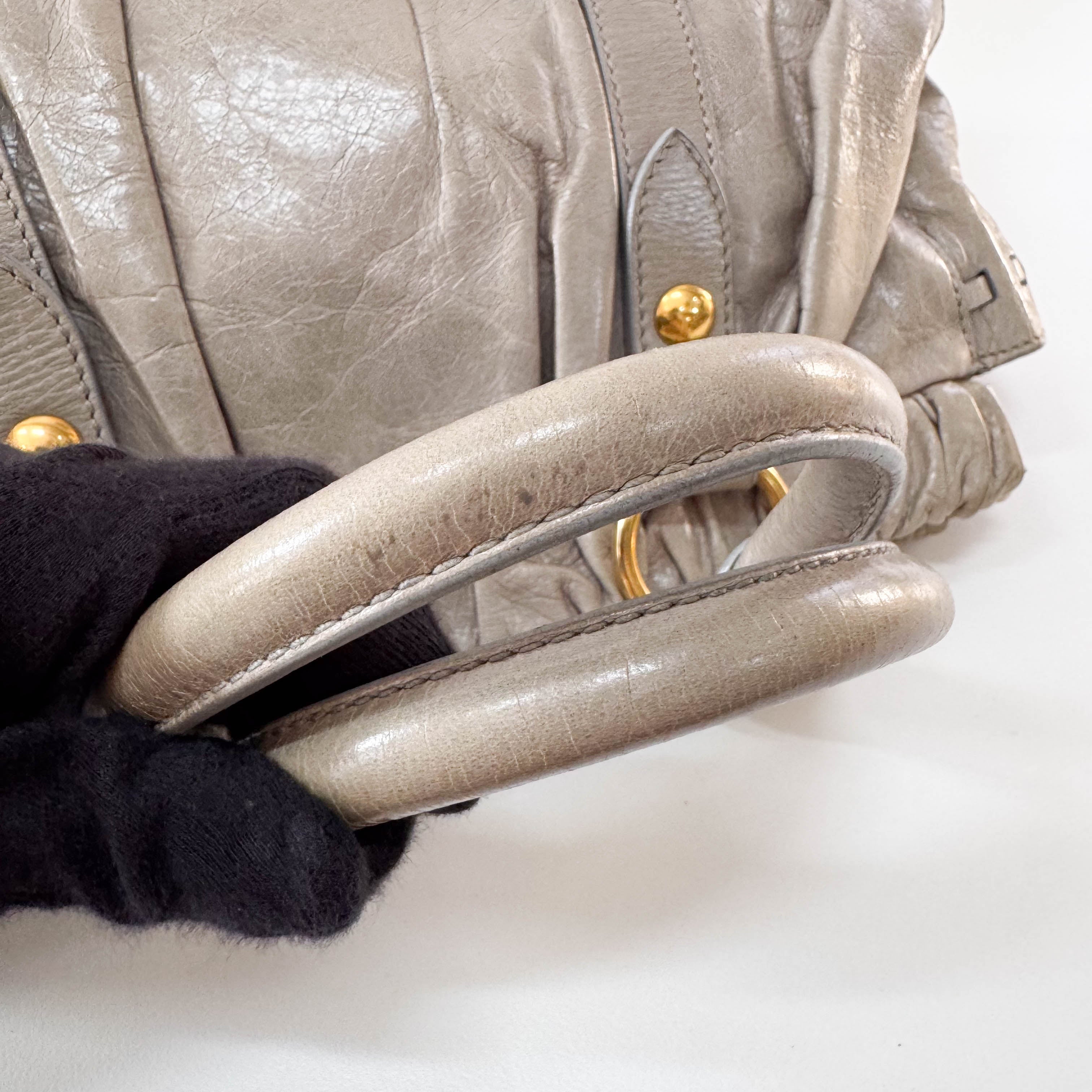 Vitello Bauletto Grey Leather Shoulder Bag