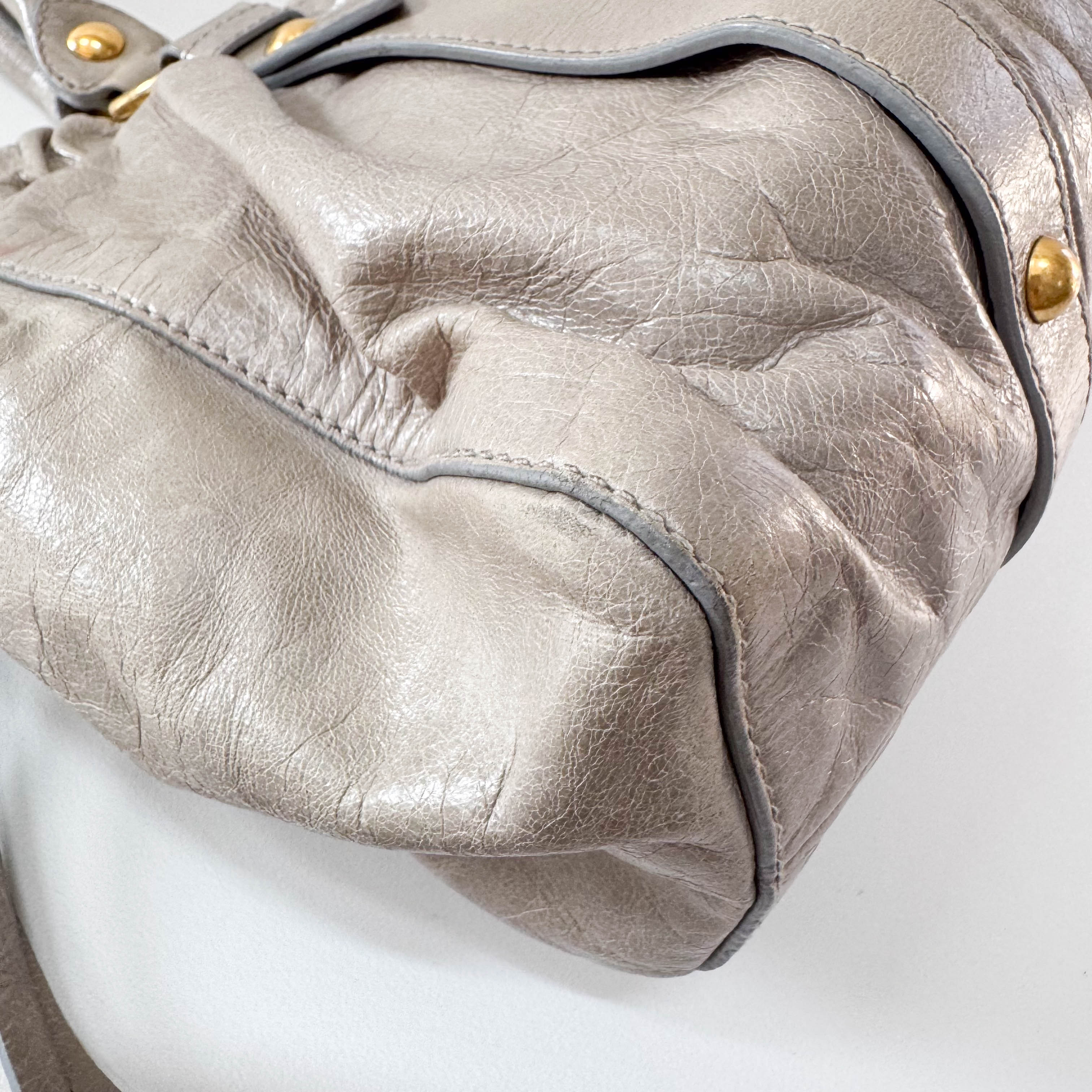 Vitello Bauletto Grey Leather Shoulder Bag