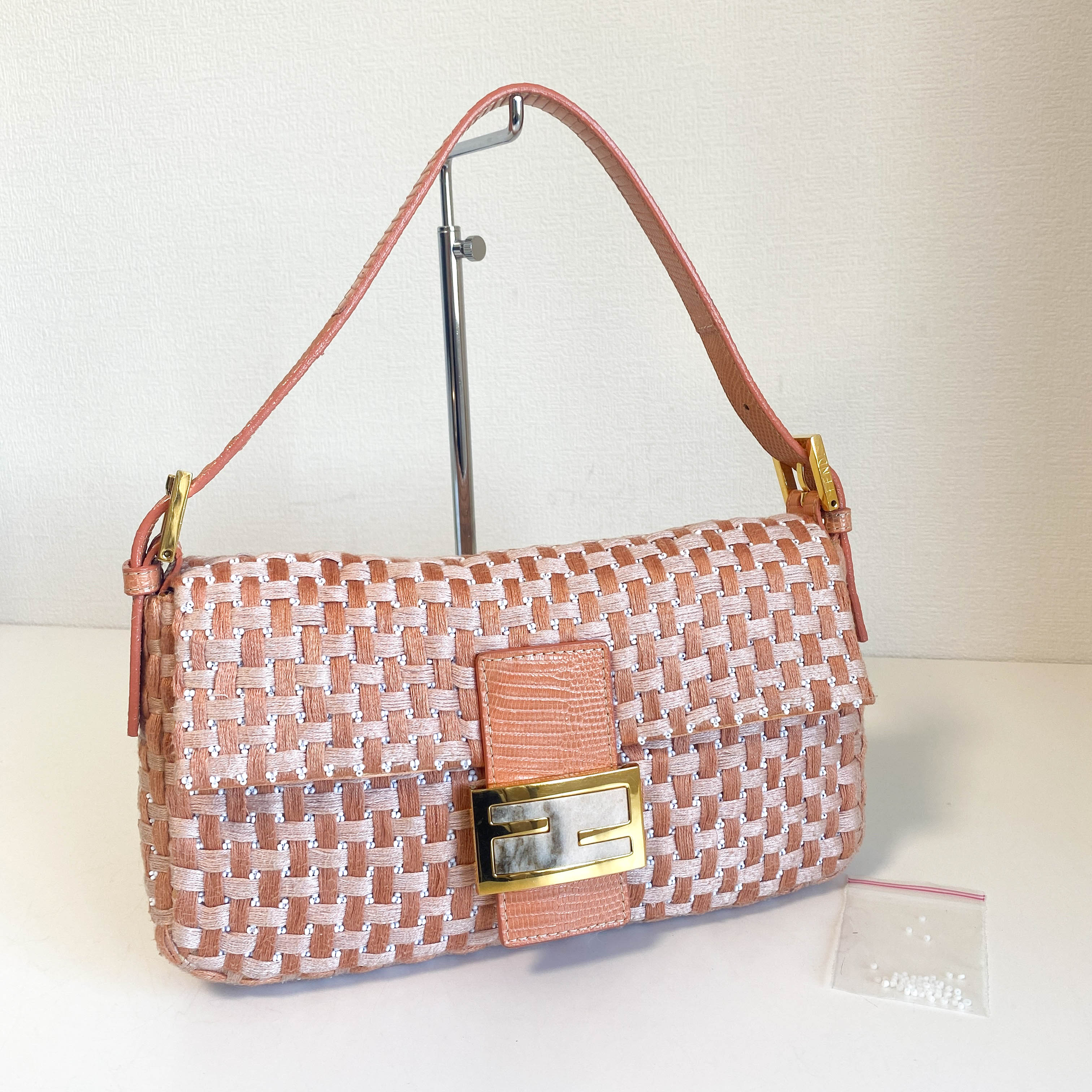 Baguette Orange Beaded Shoulder Bag