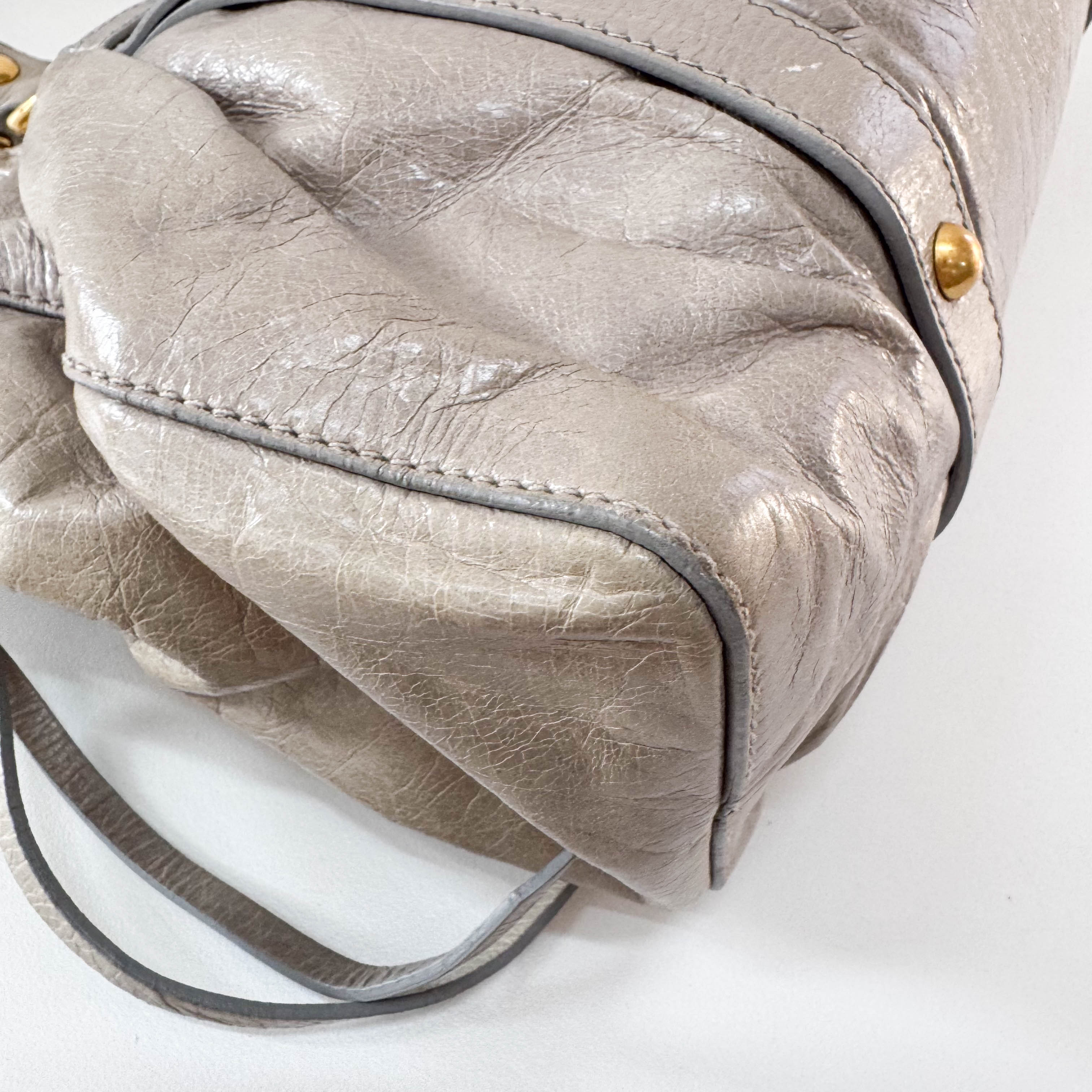 Vitello Bauletto Grey Leather Shoulder Bag
