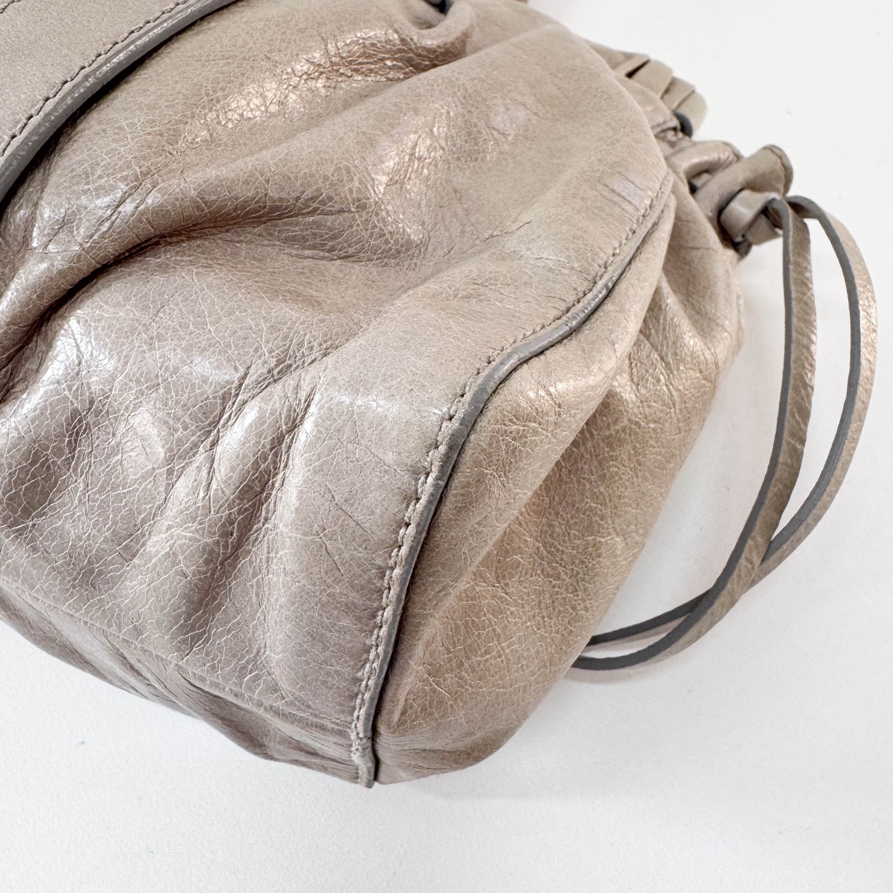 Vitello Bauletto Grey Leather Shoulder Bag