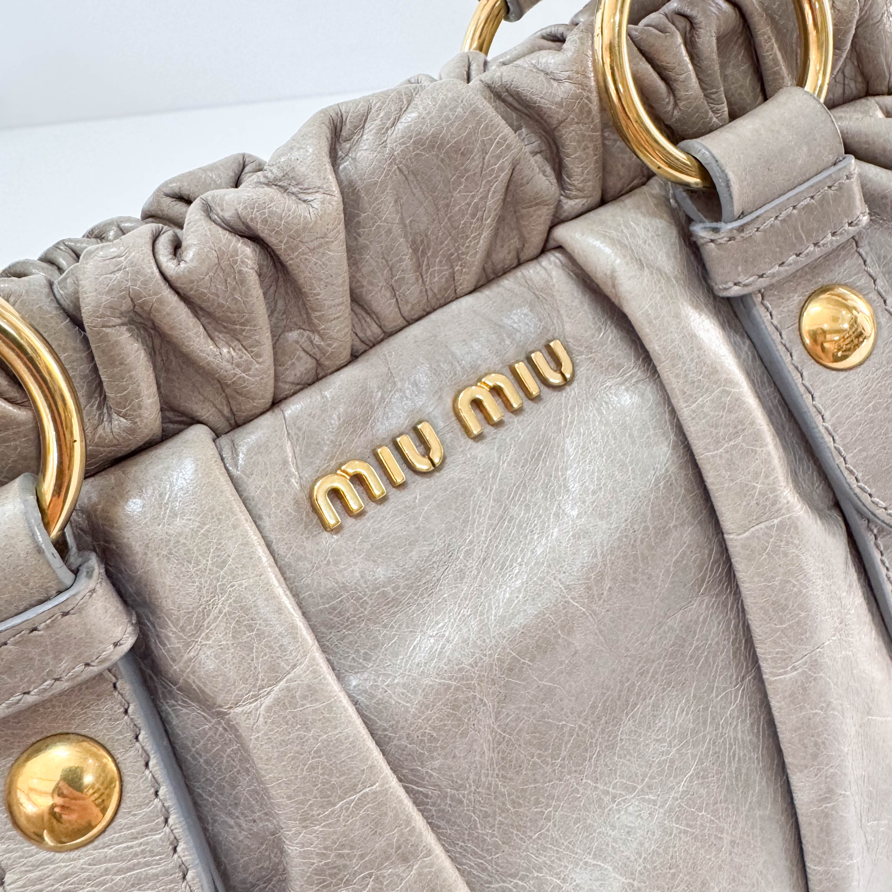 Vitello Bauletto Grey Leather Shoulder Bag