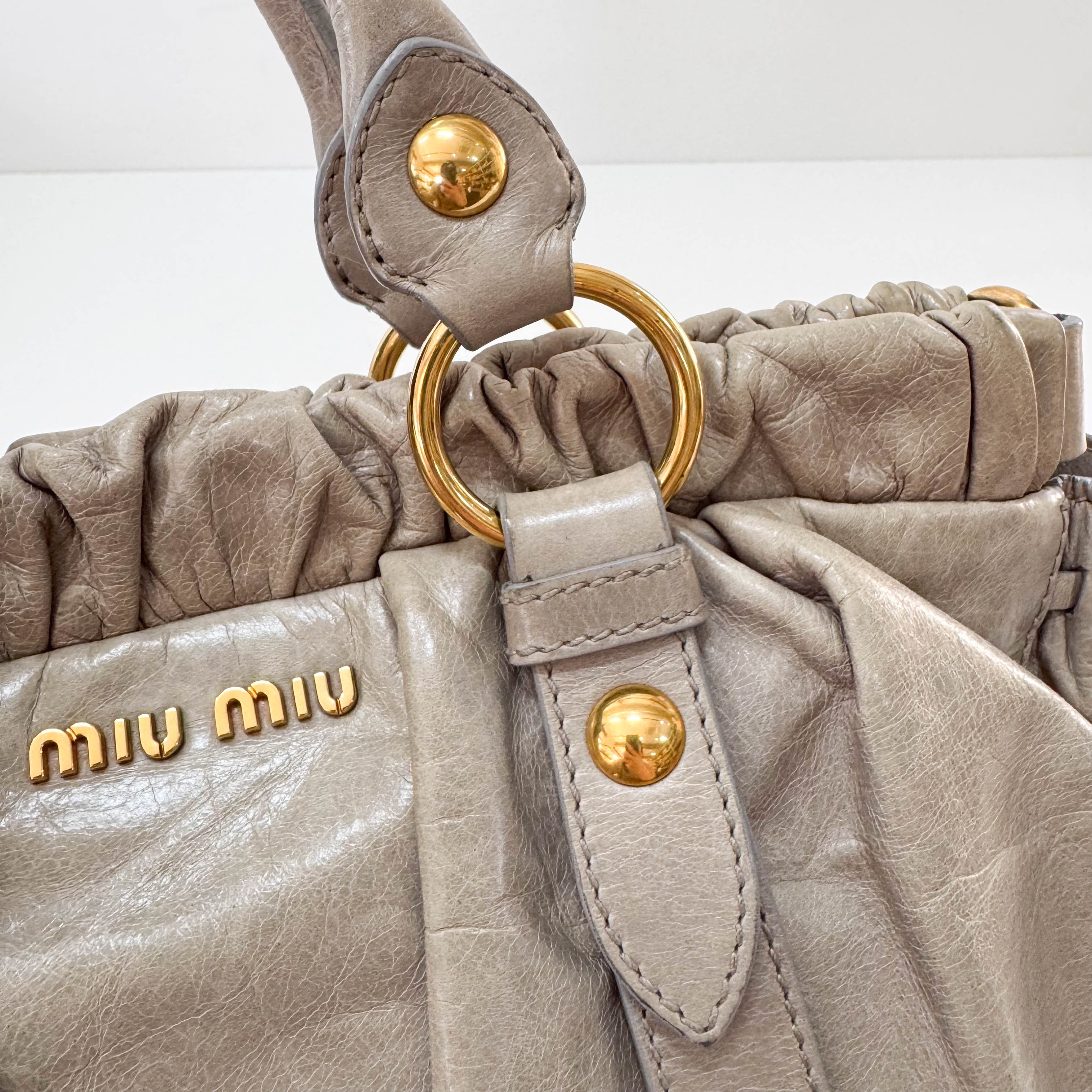 Vitello Bauletto Grey Leather Shoulder Bag