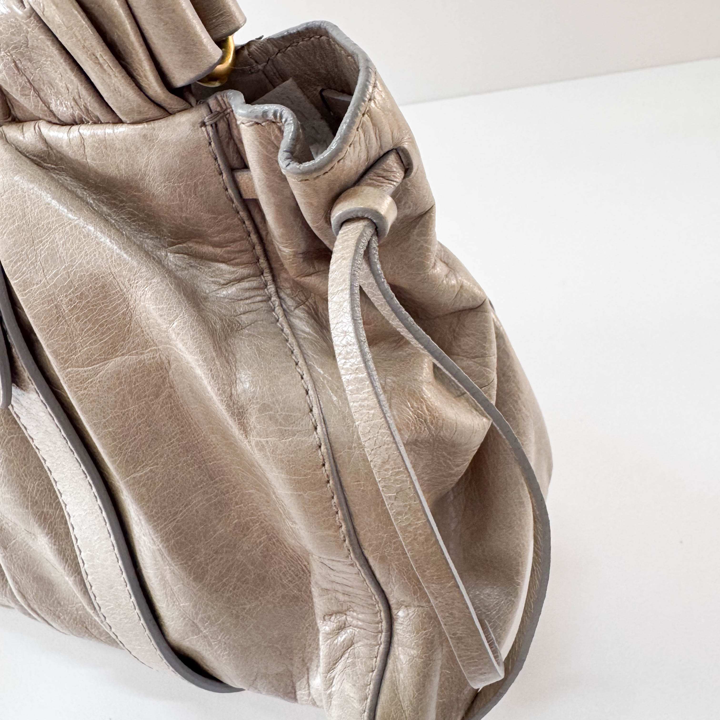 Vitello Bauletto Grey Leather Shoulder Bag