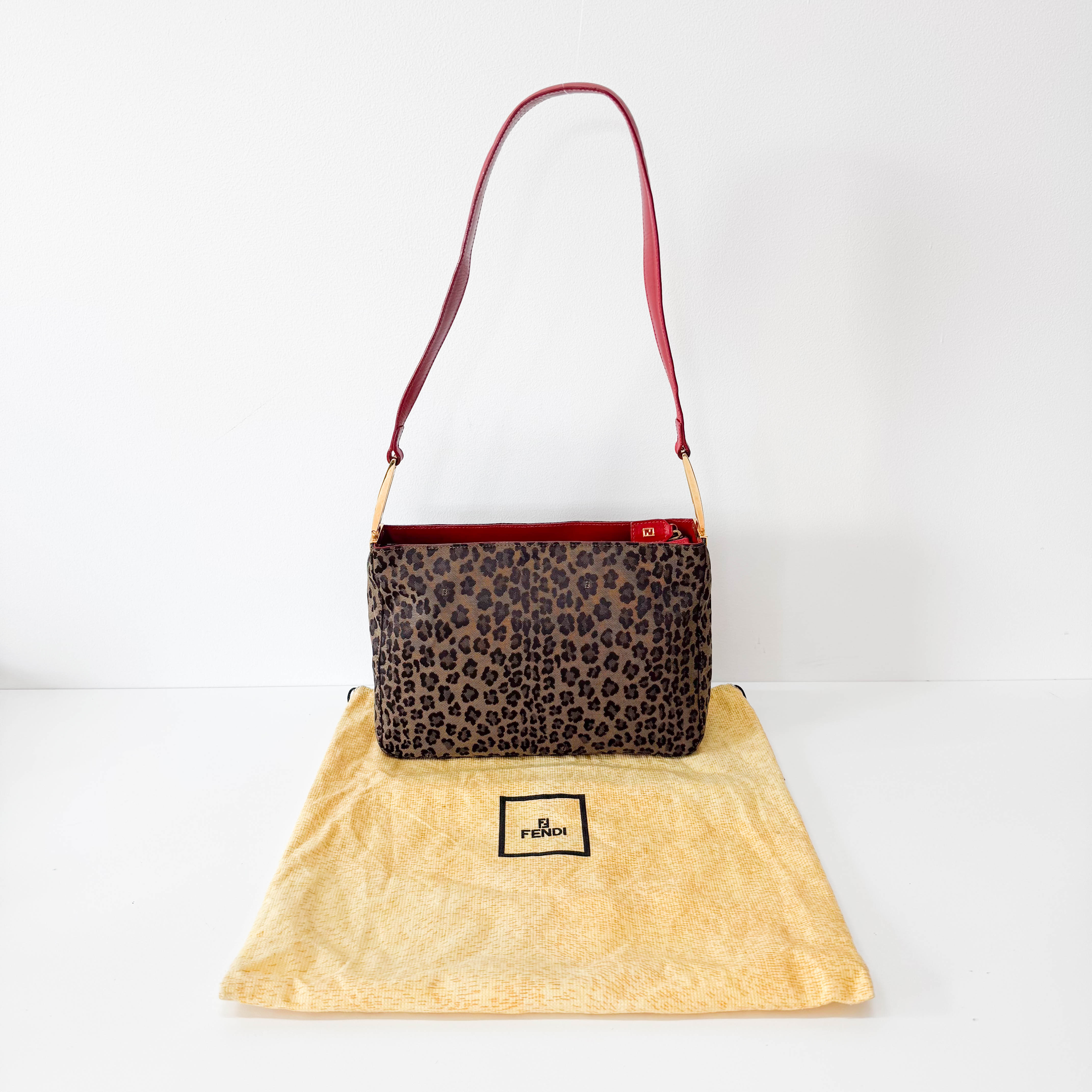 Brown Jaguar Print Canvas Shoulder Bag