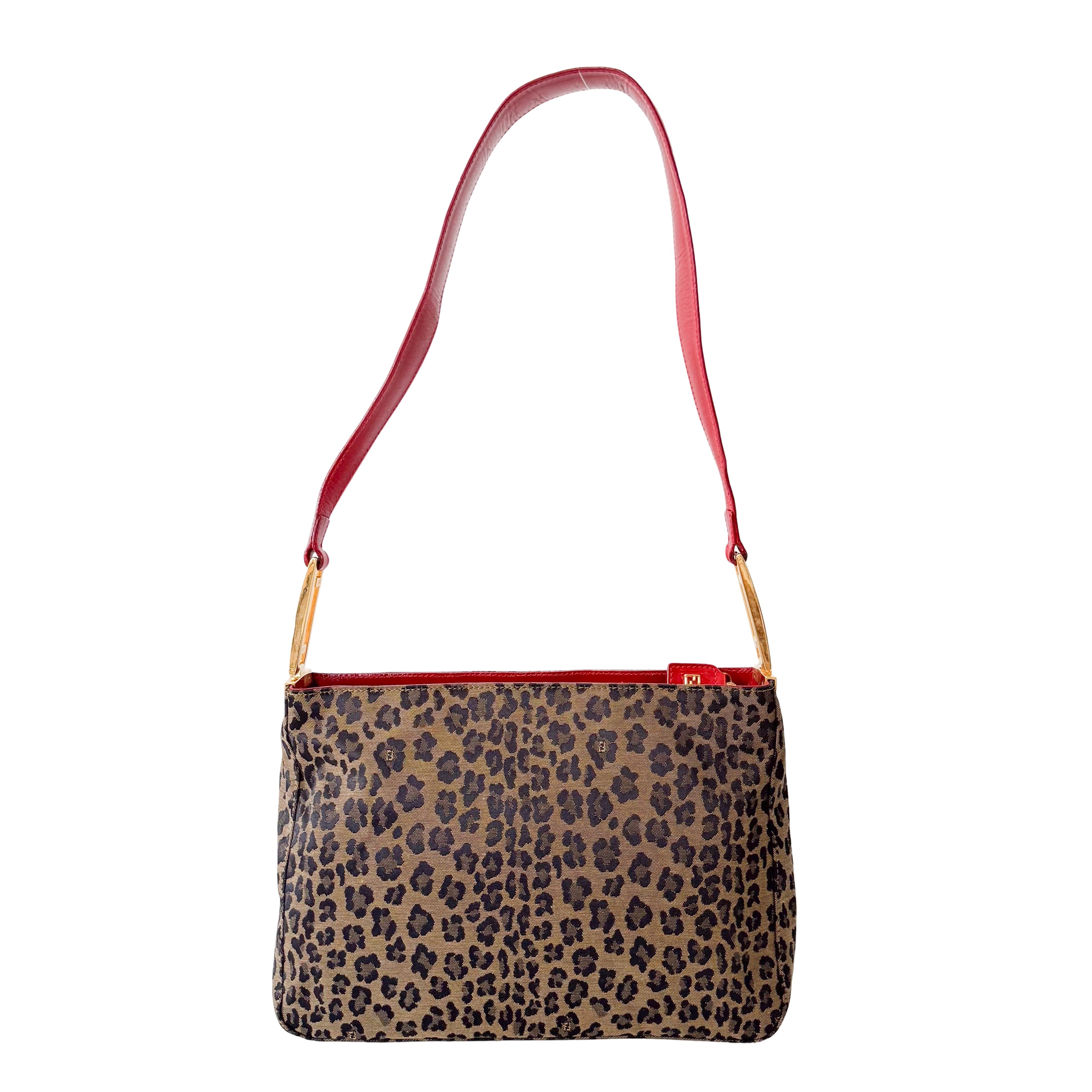 Brown Jaguar Print Canvas Shoulder Bag