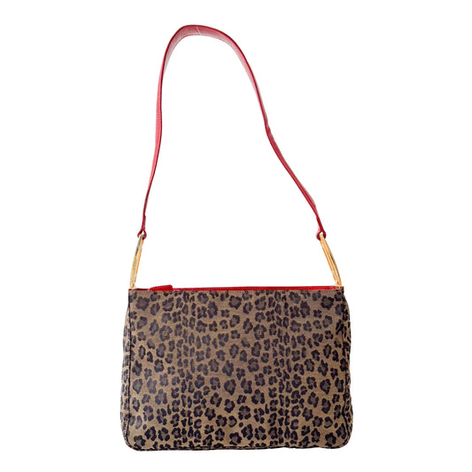 Brown Jaguar Print Canvas Shoulder Bag