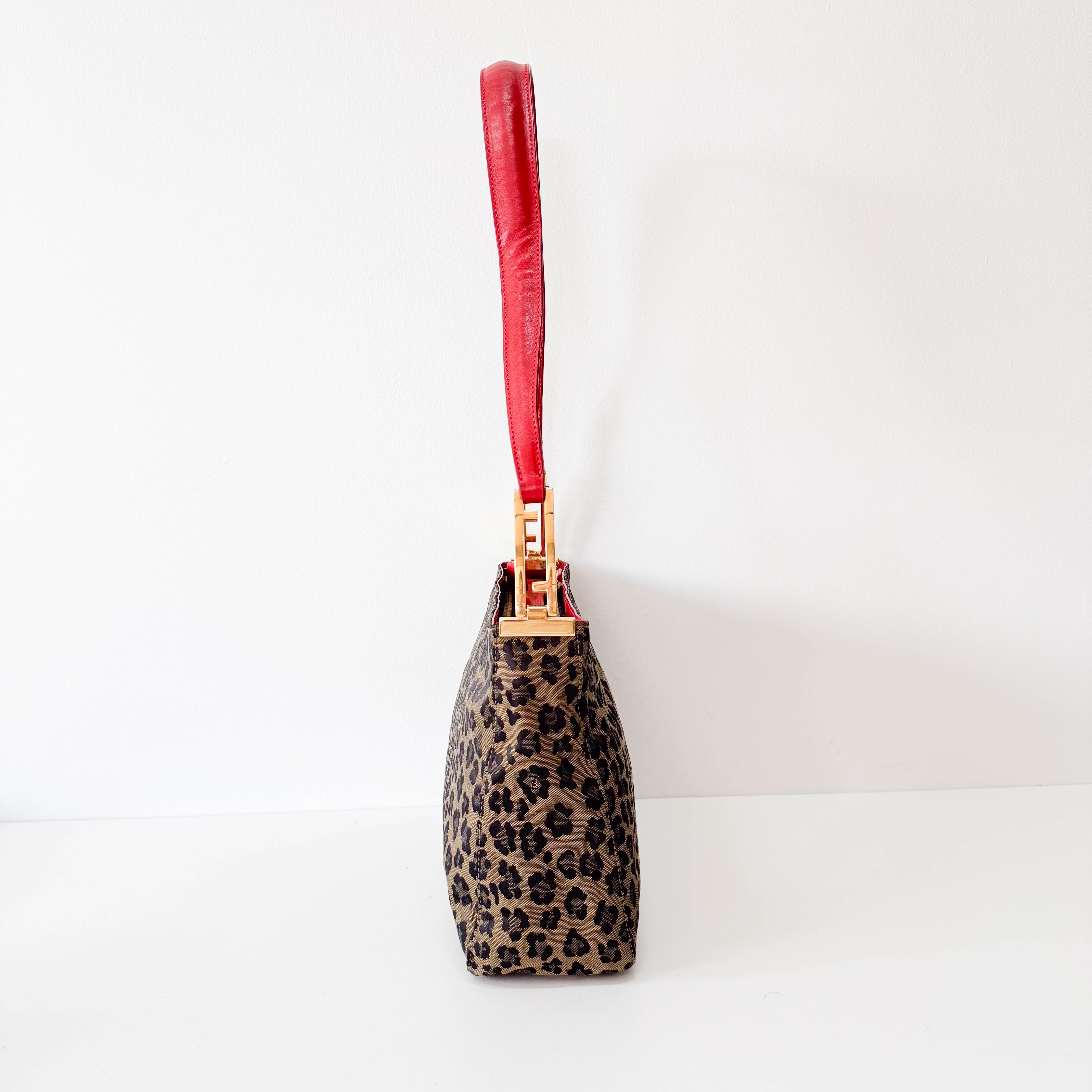 Brown Jaguar Print Canvas Shoulder Bag