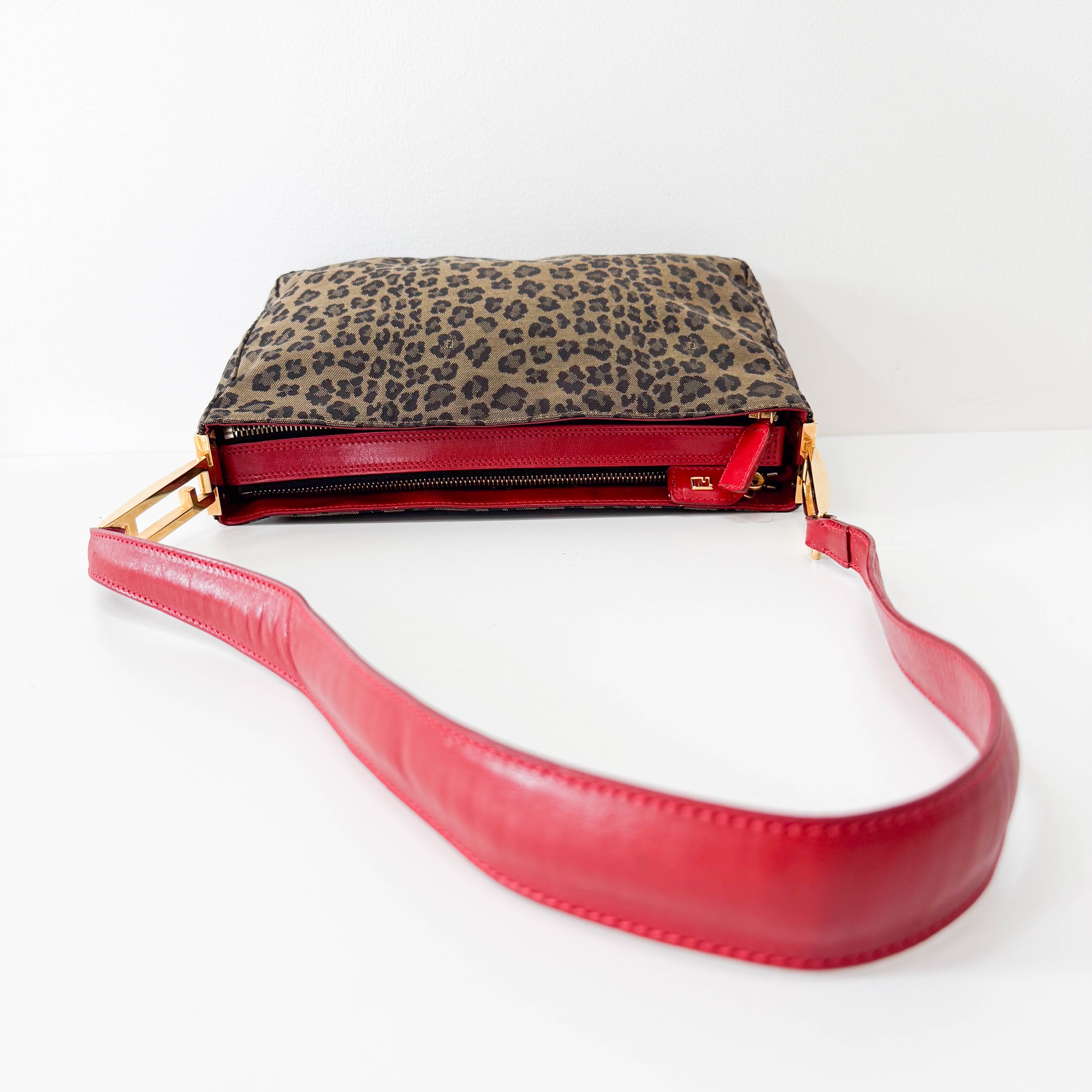 Brown Jaguar Print Canvas Shoulder Bag