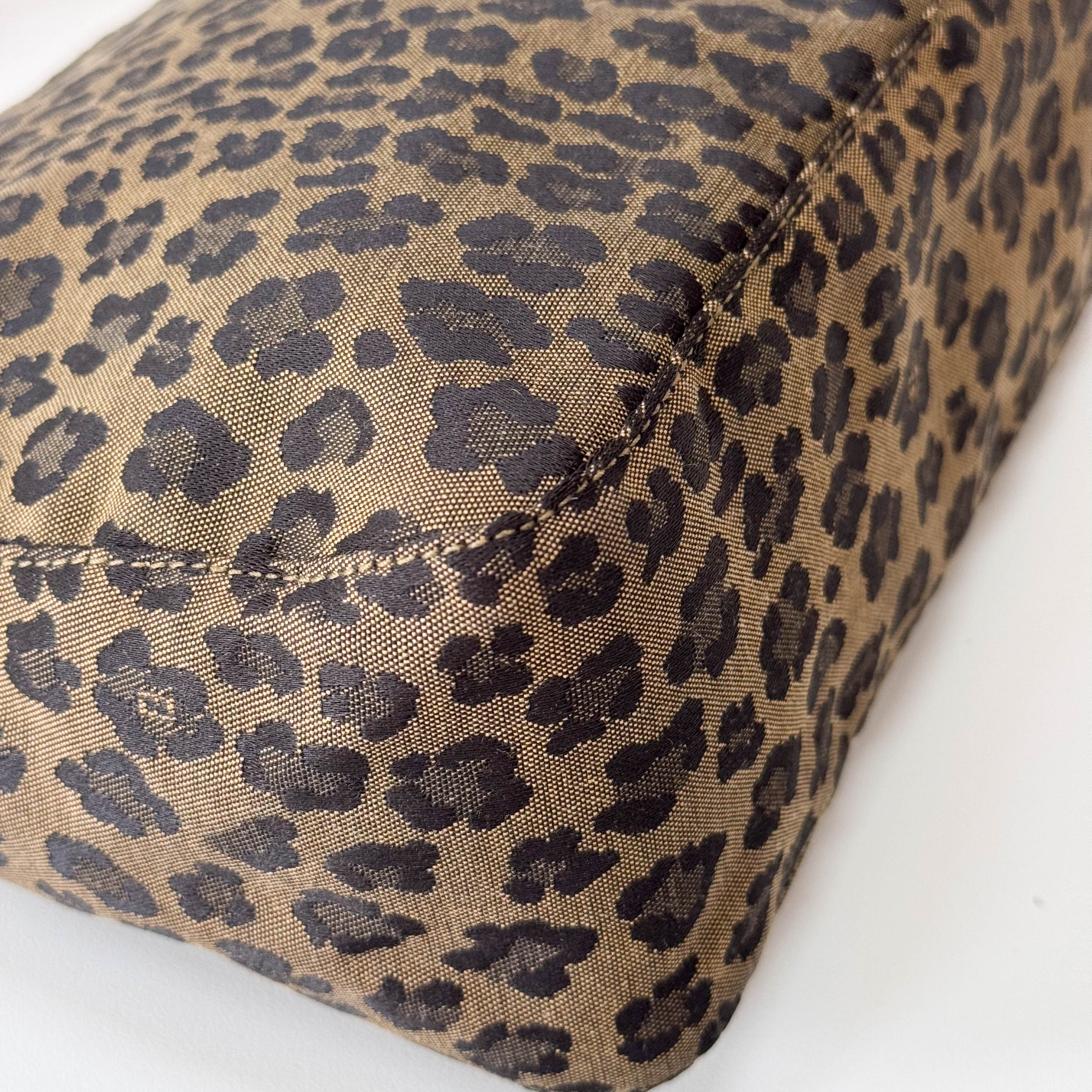 Brown Jaguar Print Canvas Shoulder Bag