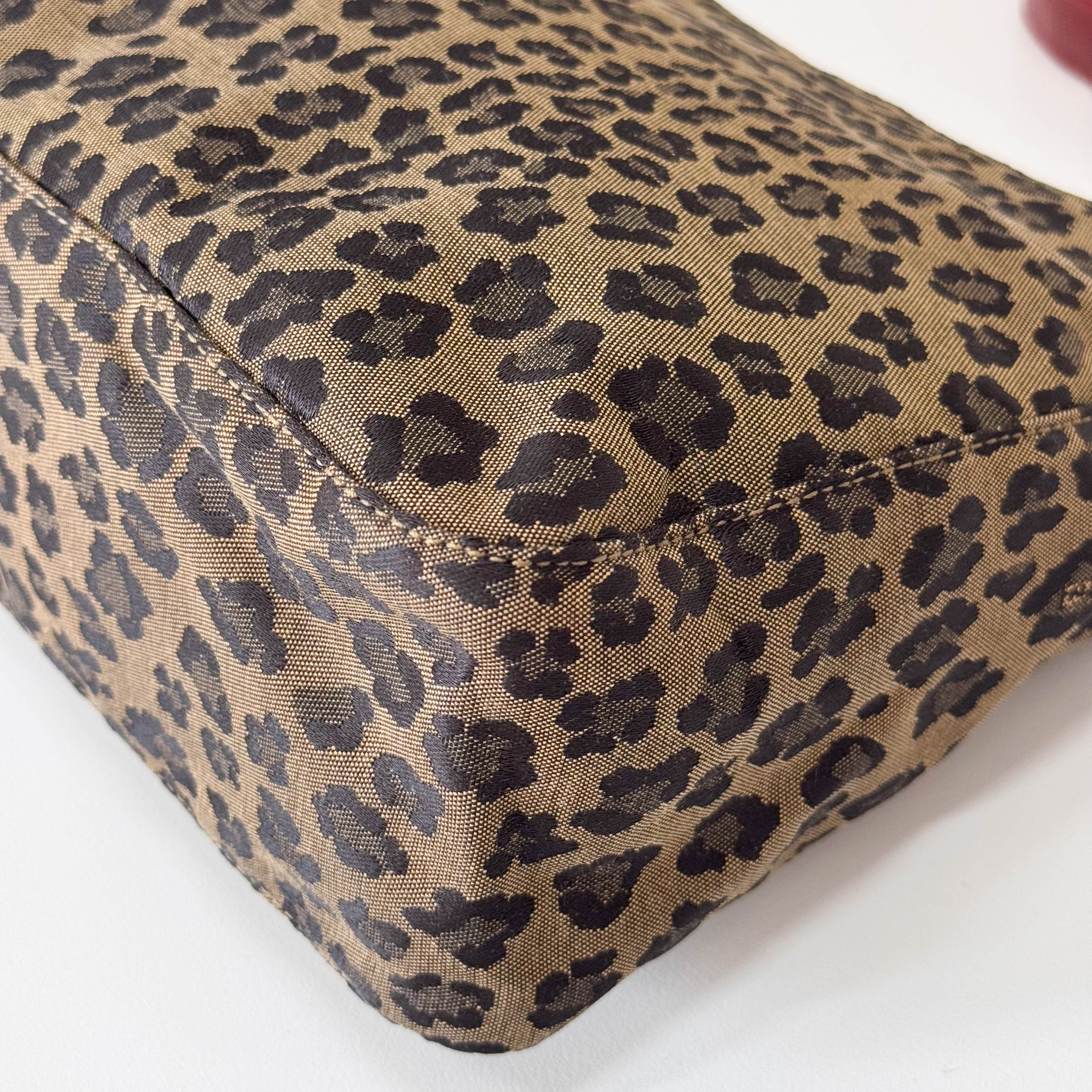 Brown Jaguar Print Canvas Shoulder Bag