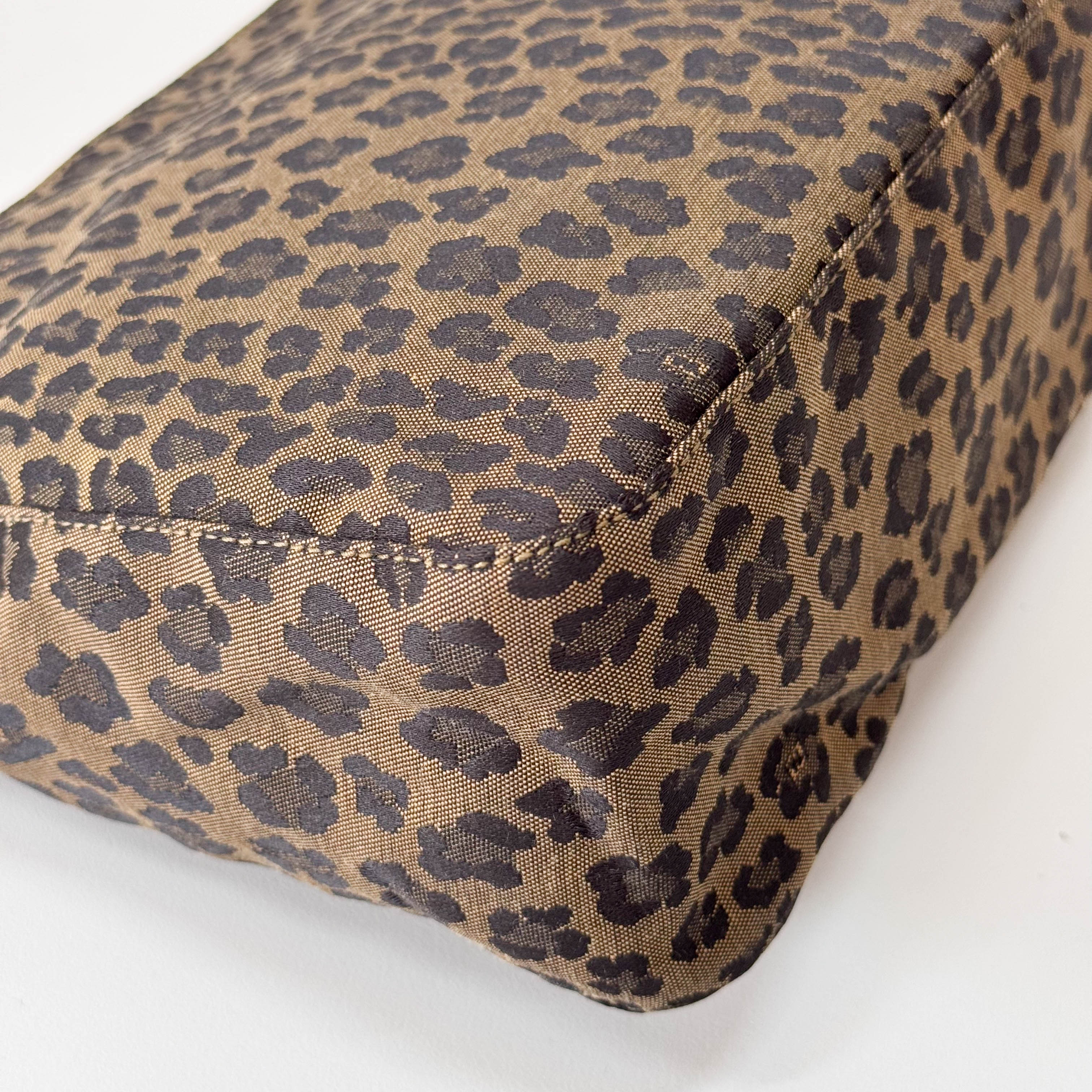 Brown Jaguar Print Canvas Shoulder Bag