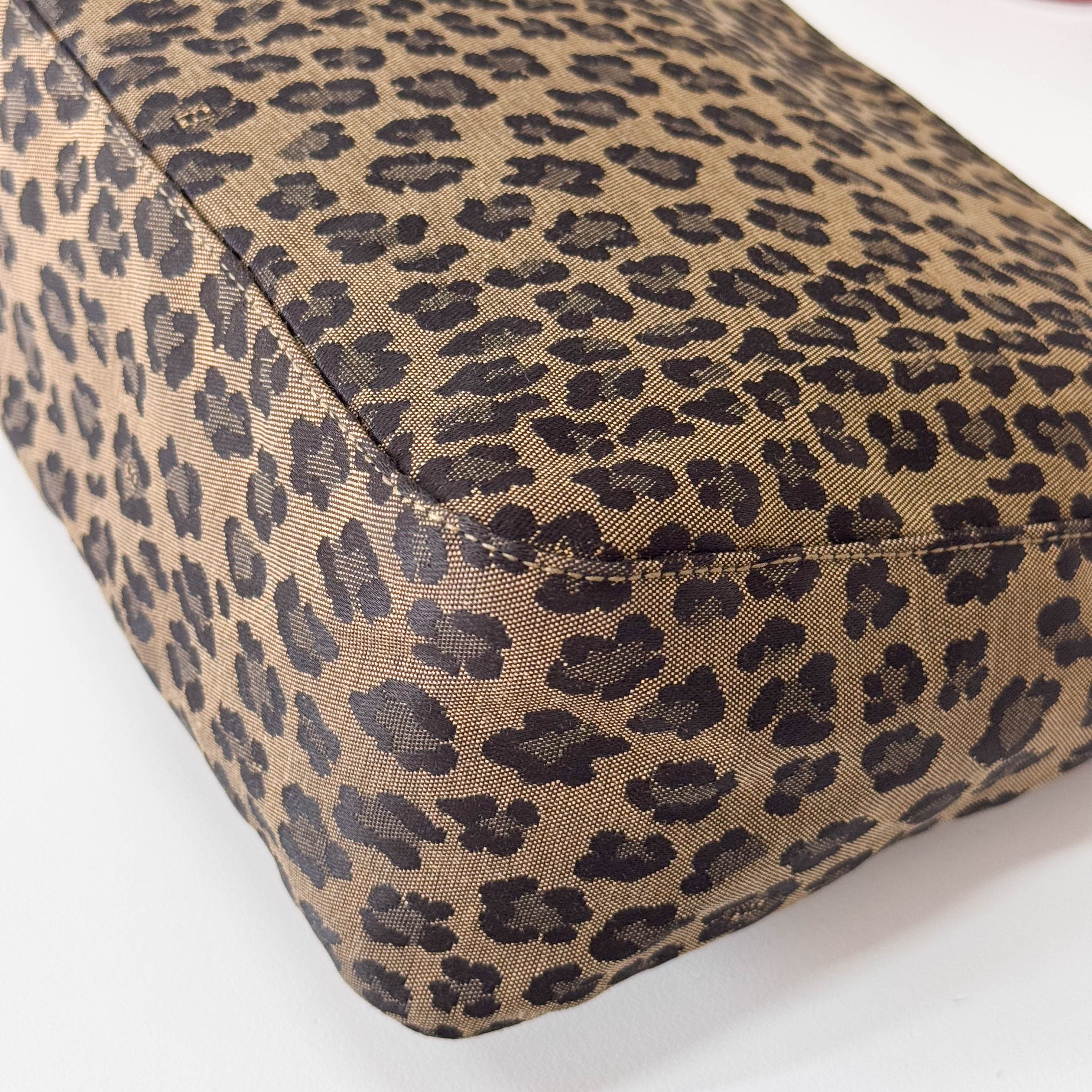 Brown Jaguar Print Canvas Shoulder Bag