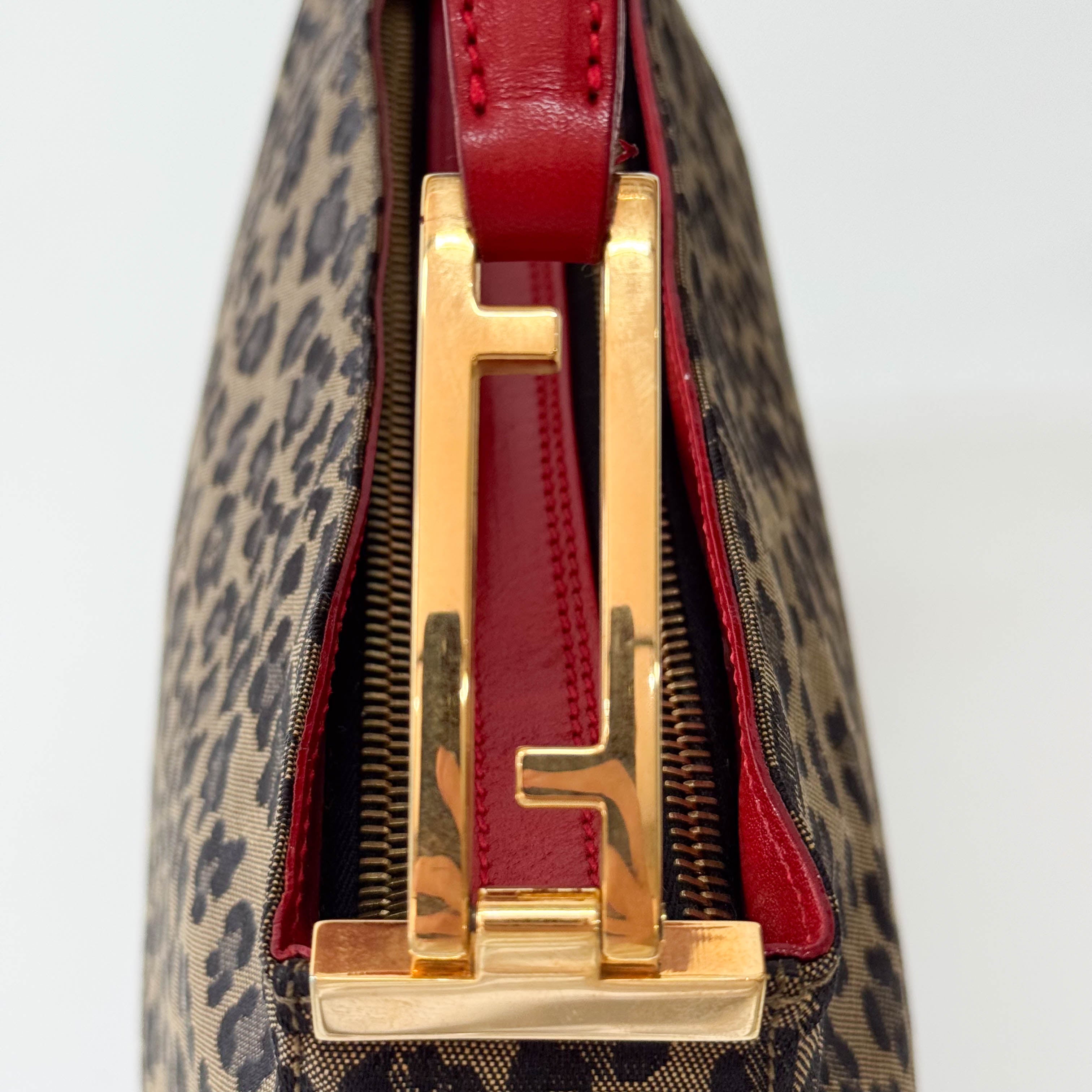 Brown Jaguar Print Canvas Shoulder Bag