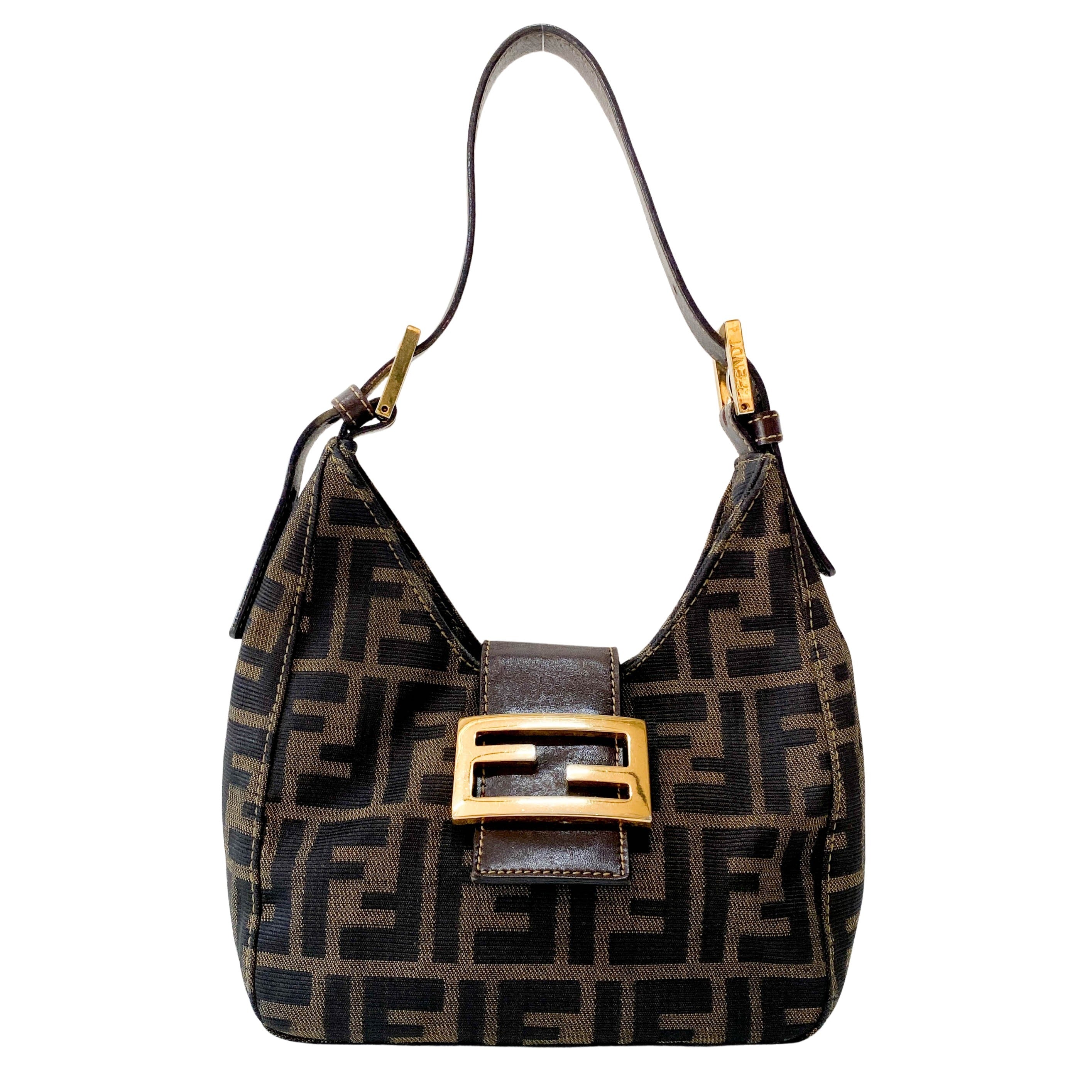 Croissant Zucca Brown Coated Canvas Shoulder Bag