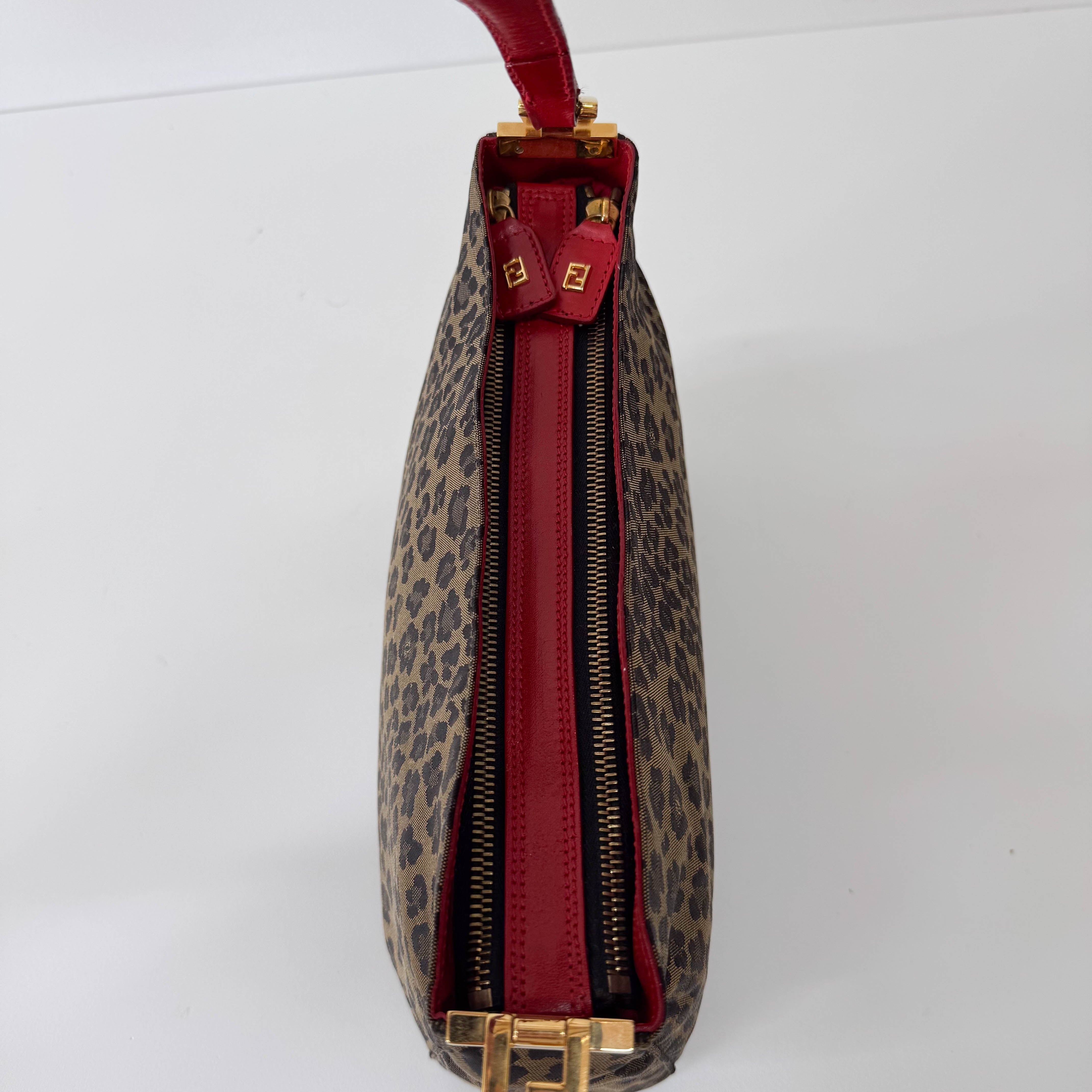 Brown Jaguar Print Canvas Shoulder Bag