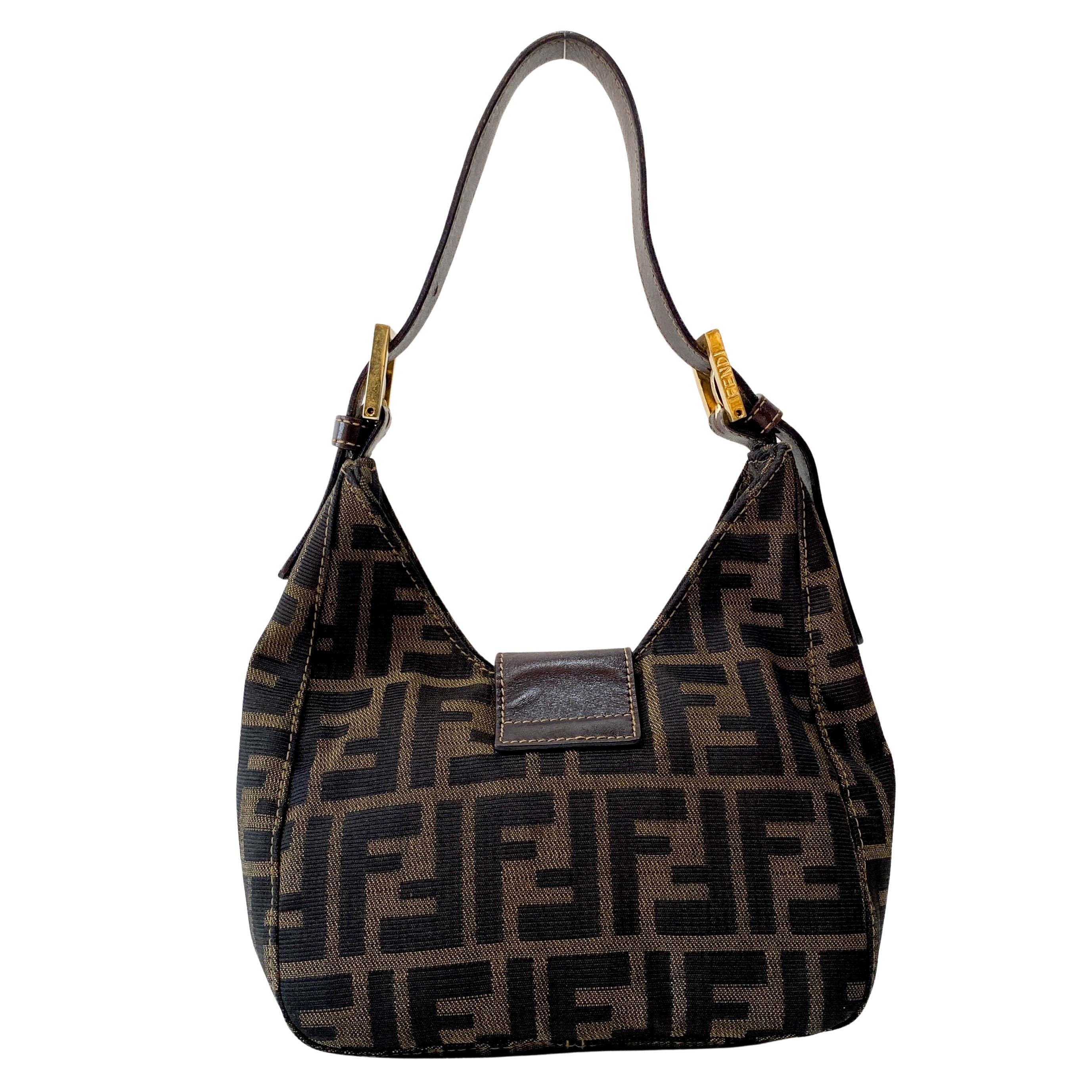 Croissant Zucca Brown Coated Canvas Shoulder Bag
