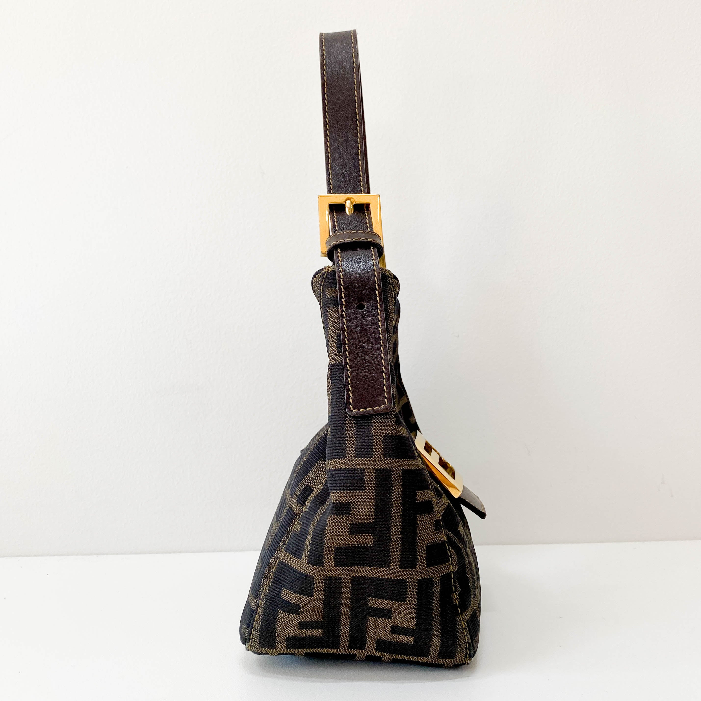 Croissant Zucca Brown Coated Canvas Shoulder Bag