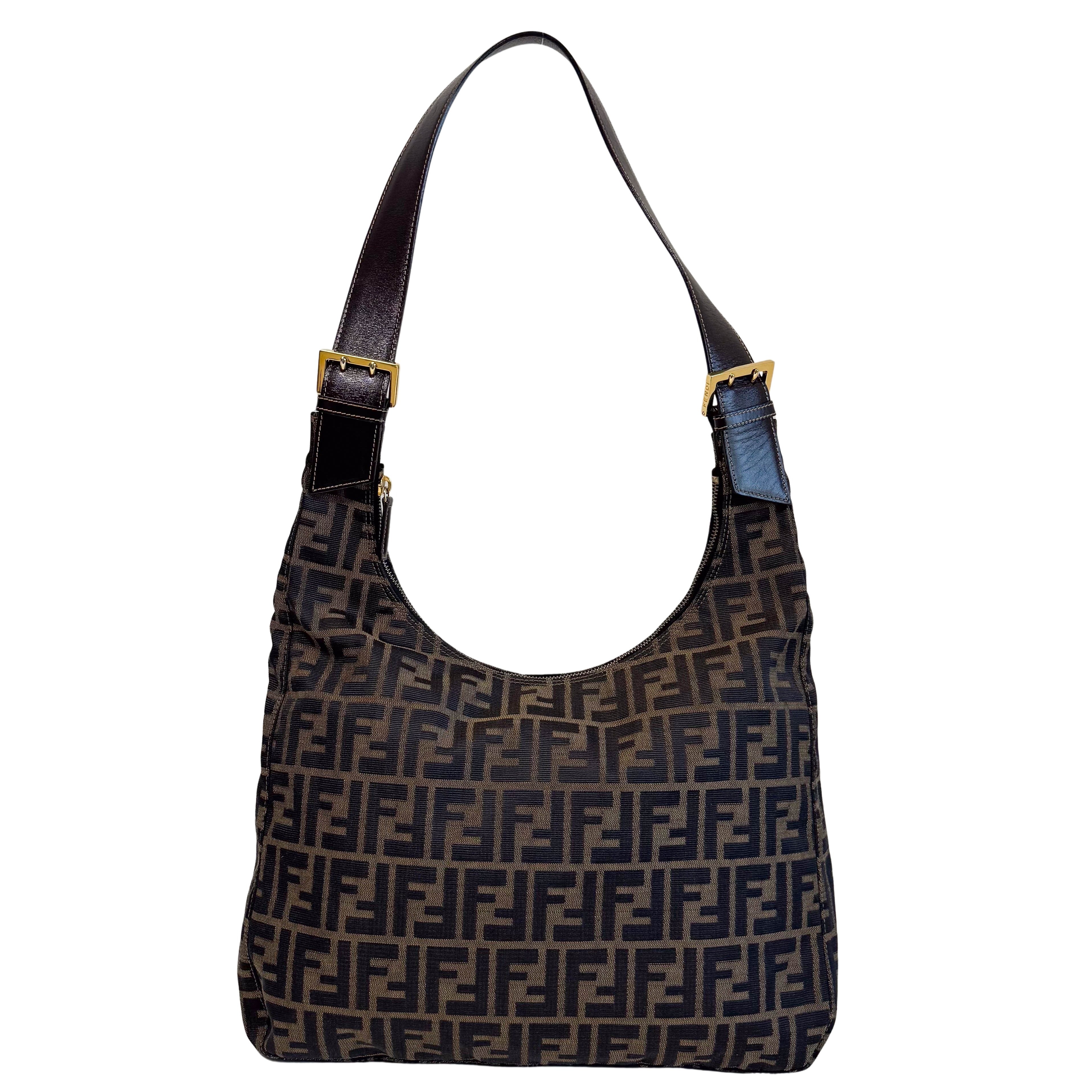 Zucca Brown Canvas Hobo Shoulder Bag