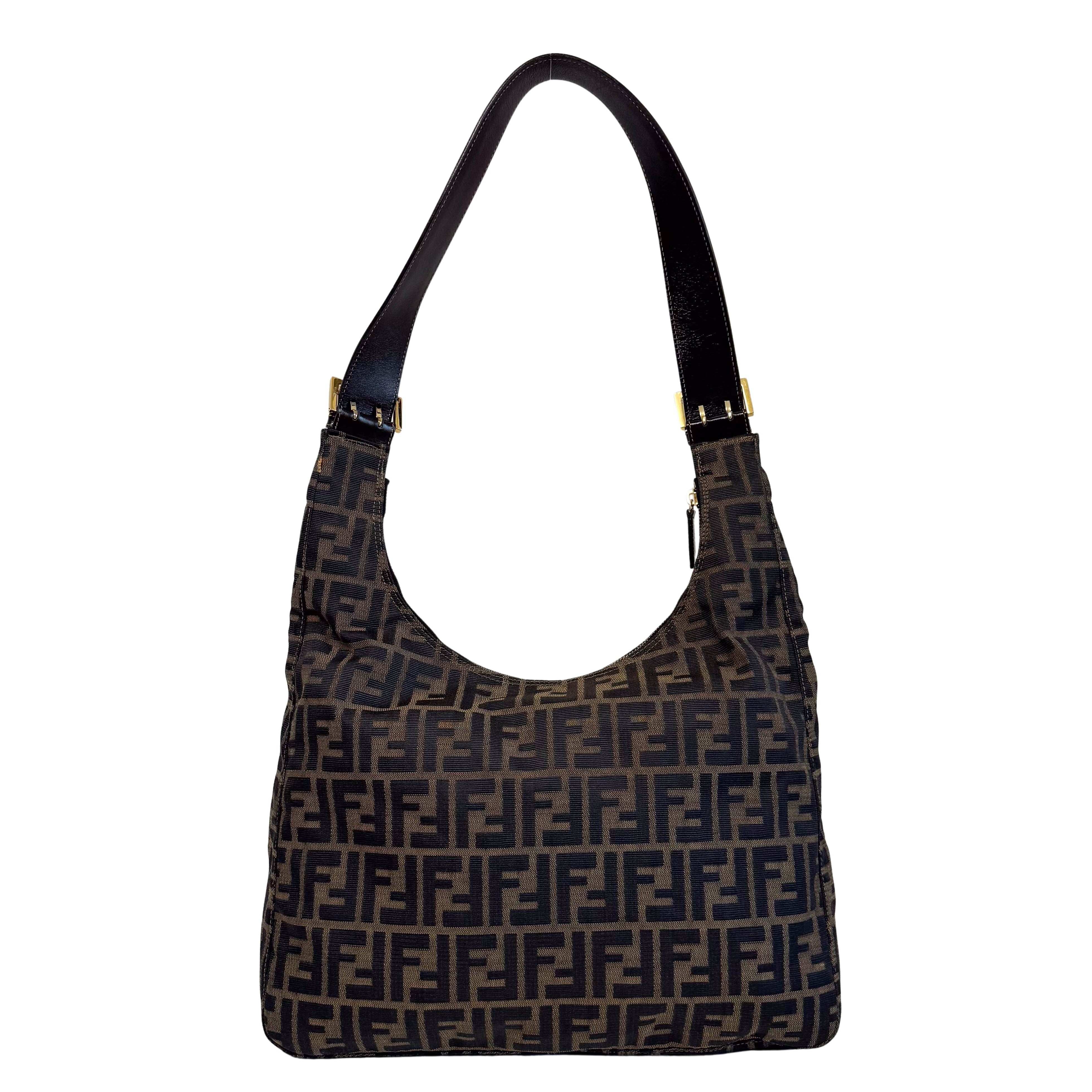 Zucca Brown Canvas Hobo Shoulder Bag