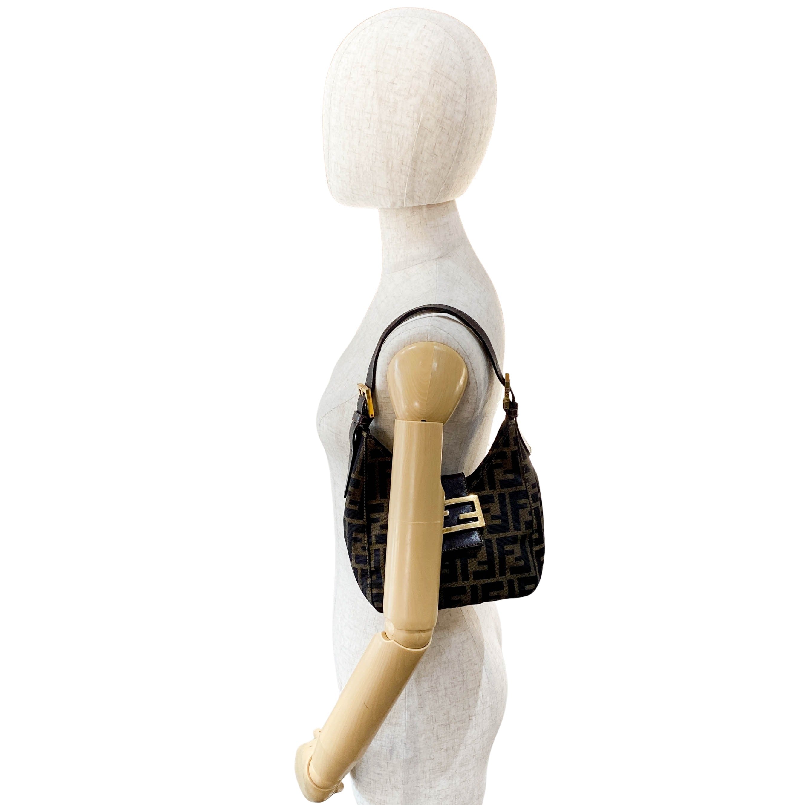 Croissant Zucca Brown Coated Canvas Shoulder Bag