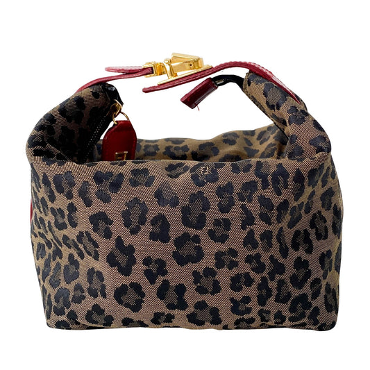 Vanity Mini Brown Leopard Print Canvas Handbag