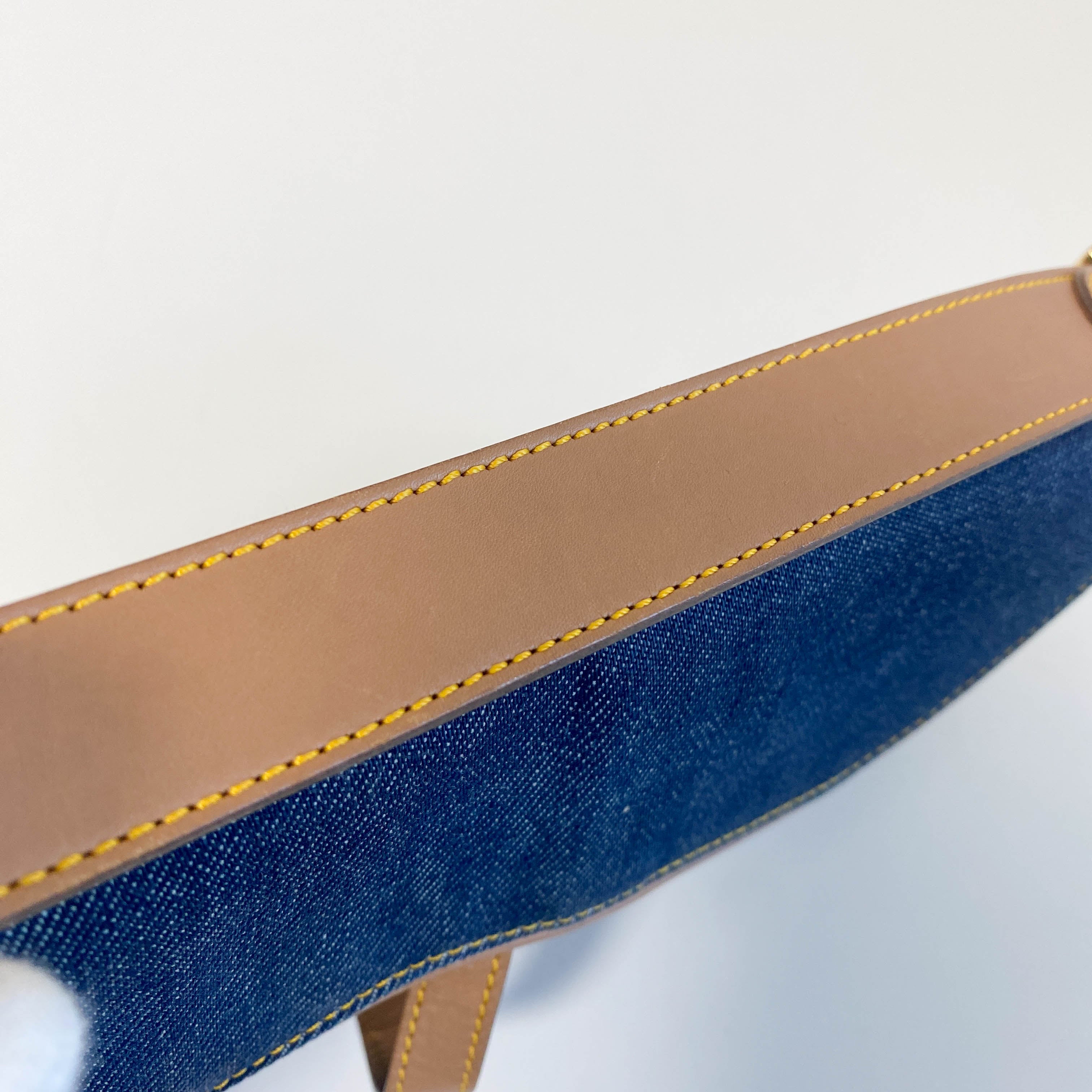 Saddle Denim Shoulder Bag with Gold Hardware