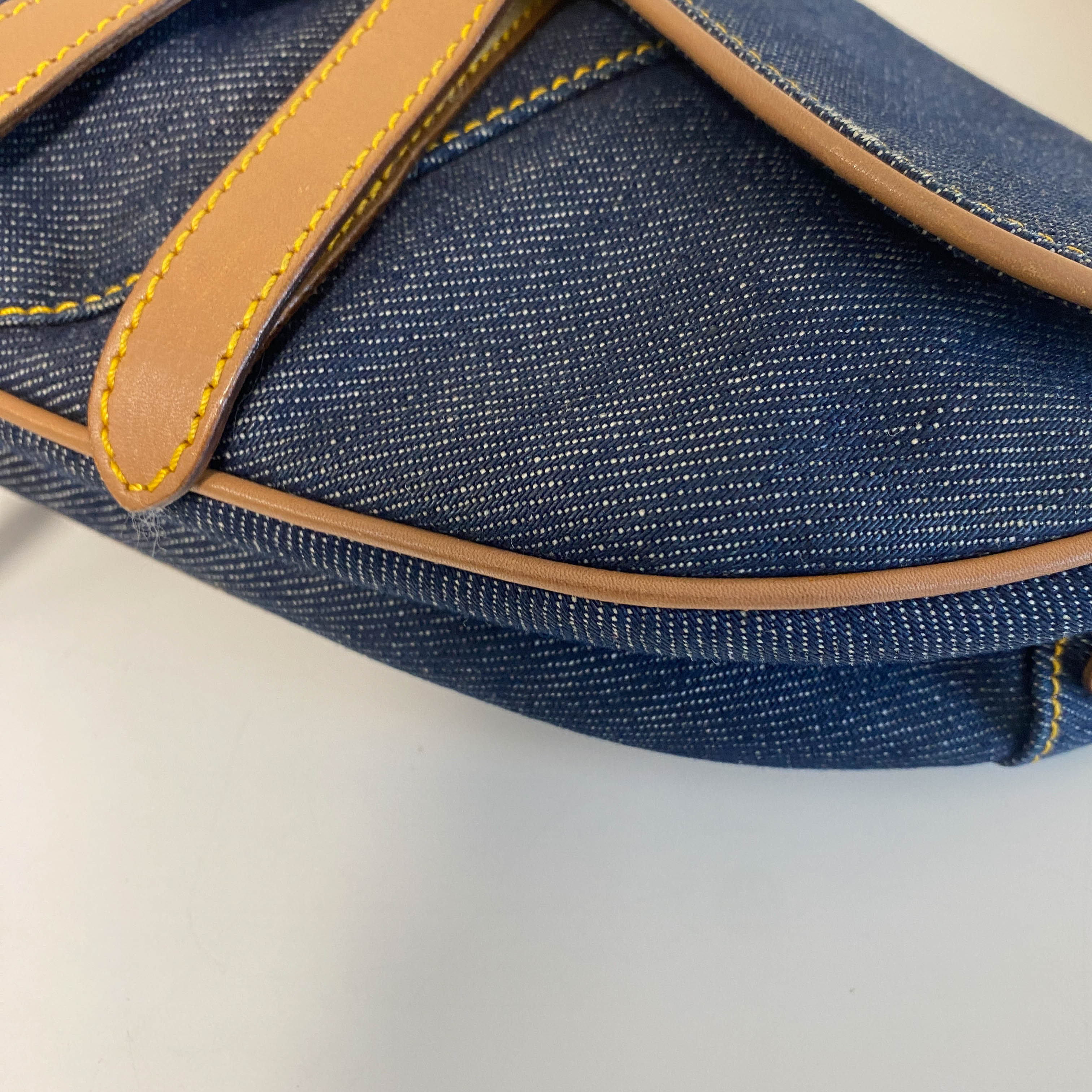 Saddle Denim Shoulder Bag with Gold Hardware
