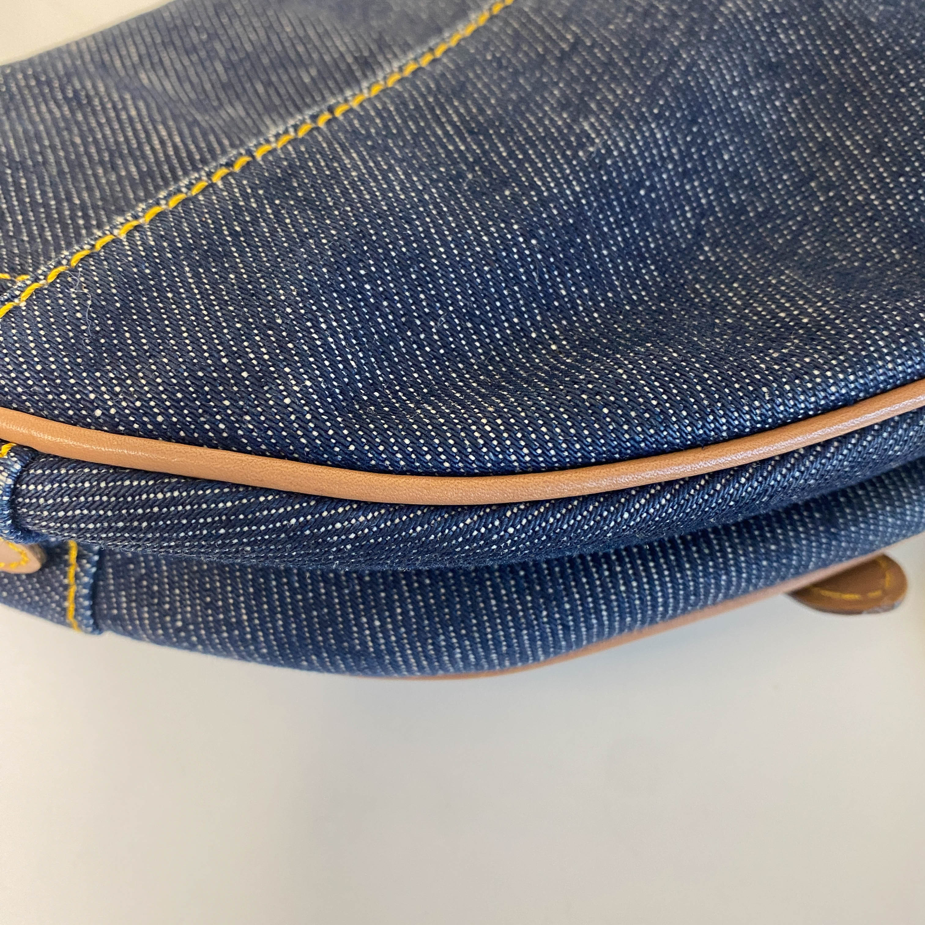 Saddle Denim Shoulder Bag with Gold Hardware
