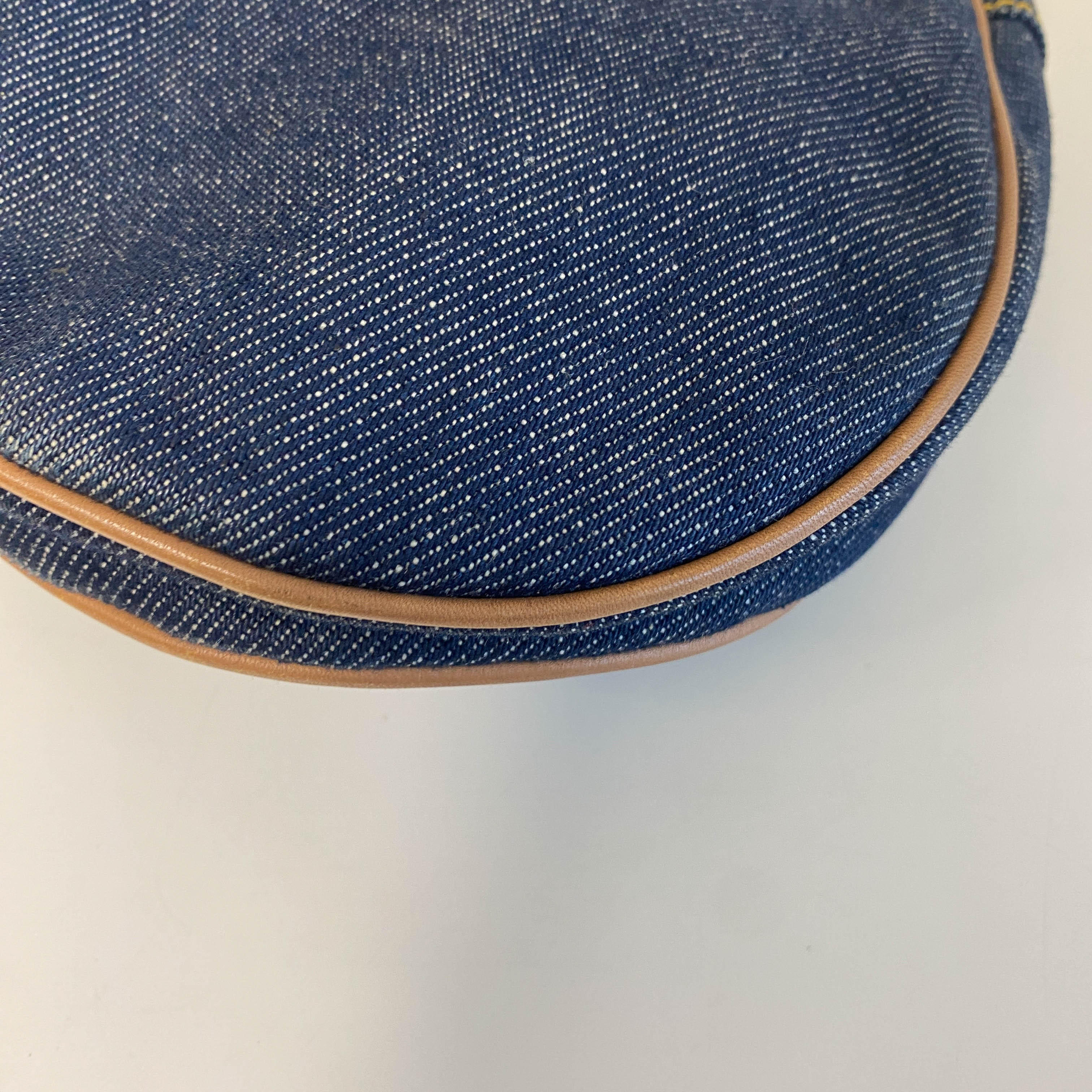 Saddle Denim Shoulder Bag with Gold Hardware