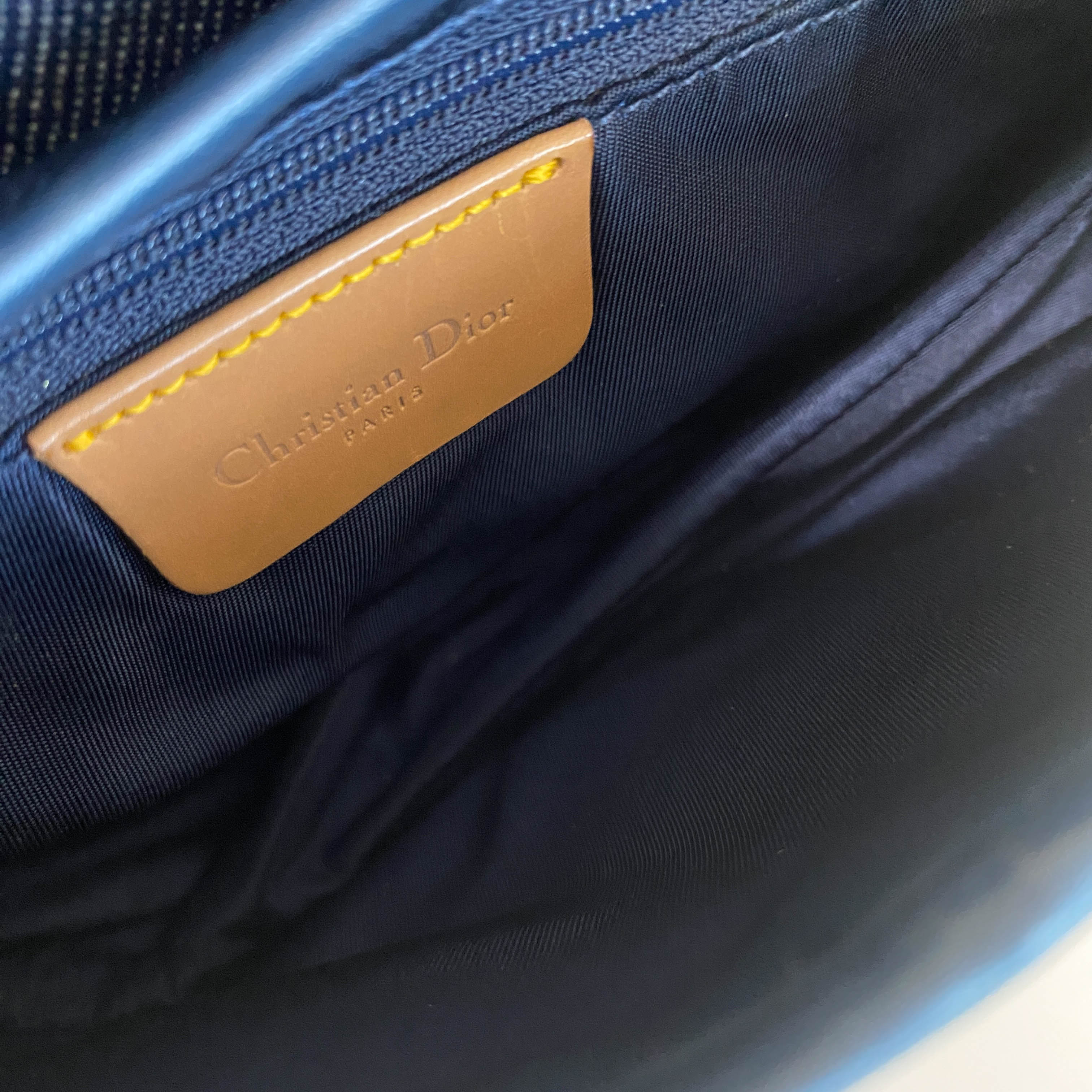 Saddle Denim Shoulder Bag with Gold Hardware