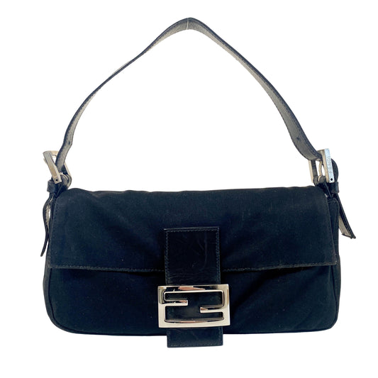 Baguette Black Neoprene Shoulder Bag