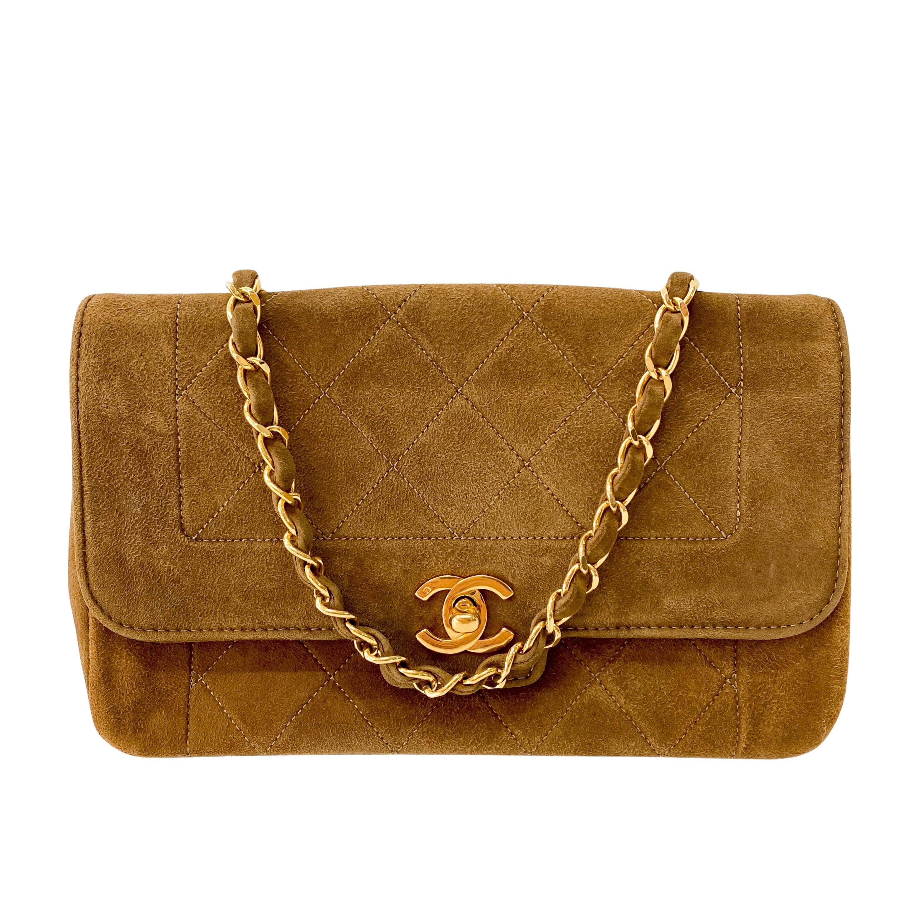 Mini Rectangular Single Flap Brown Quilted Suede Bag