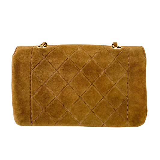 Mini Rectangular Single Flap Brown Quilted Suede Bag