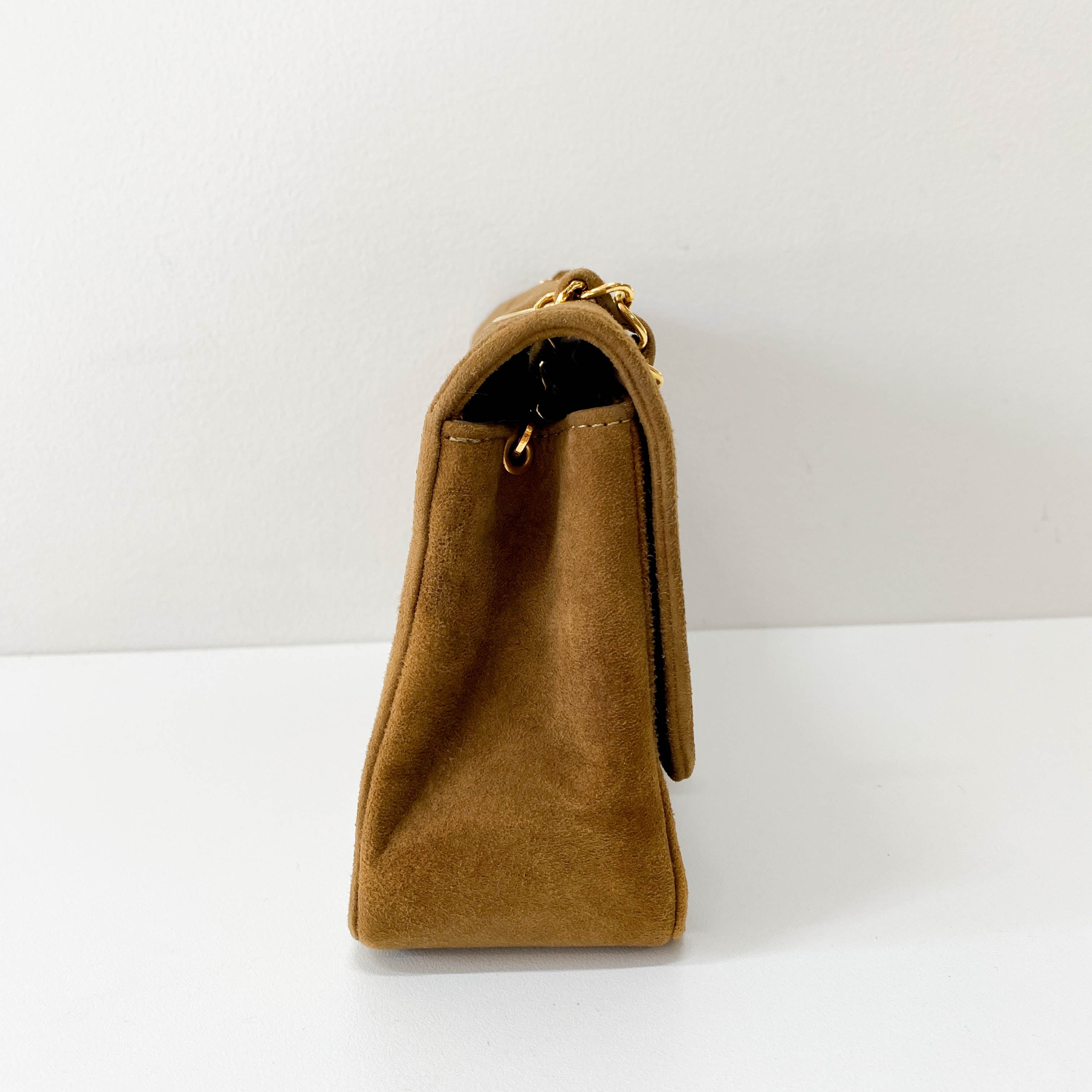 Mini Rectangular Single Flap Brown Quilted Suede Bag