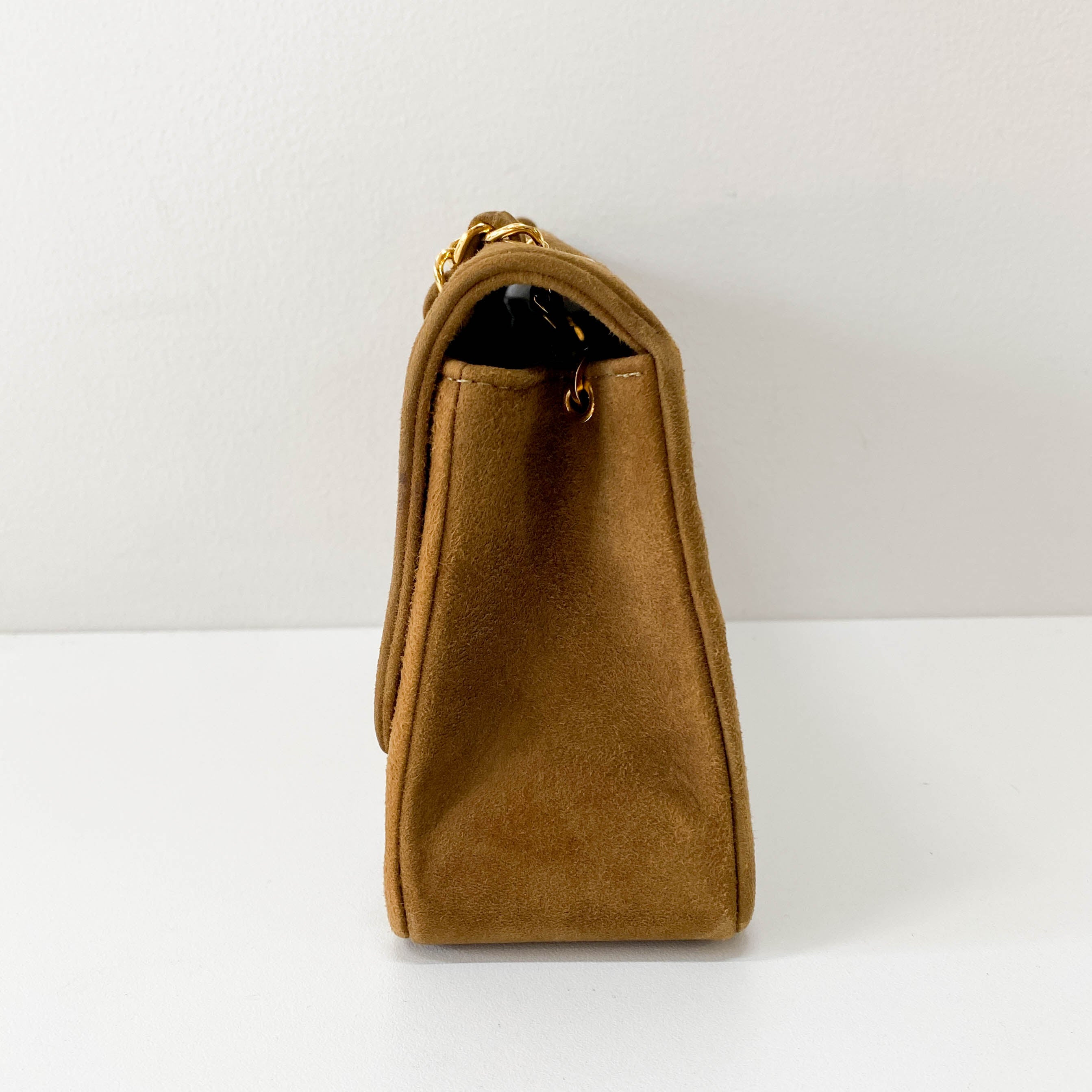 Mini Rectangular Single Flap Brown Quilted Suede Bag