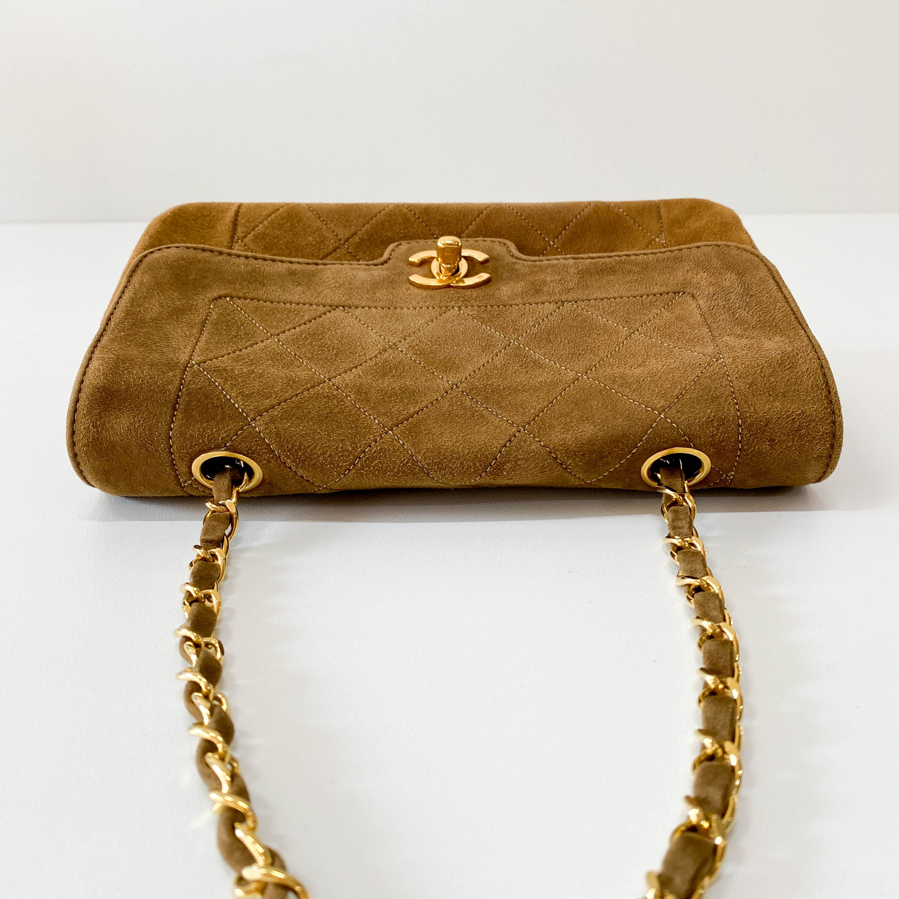 Mini Rectangular Single Flap Brown Quilted Suede Bag