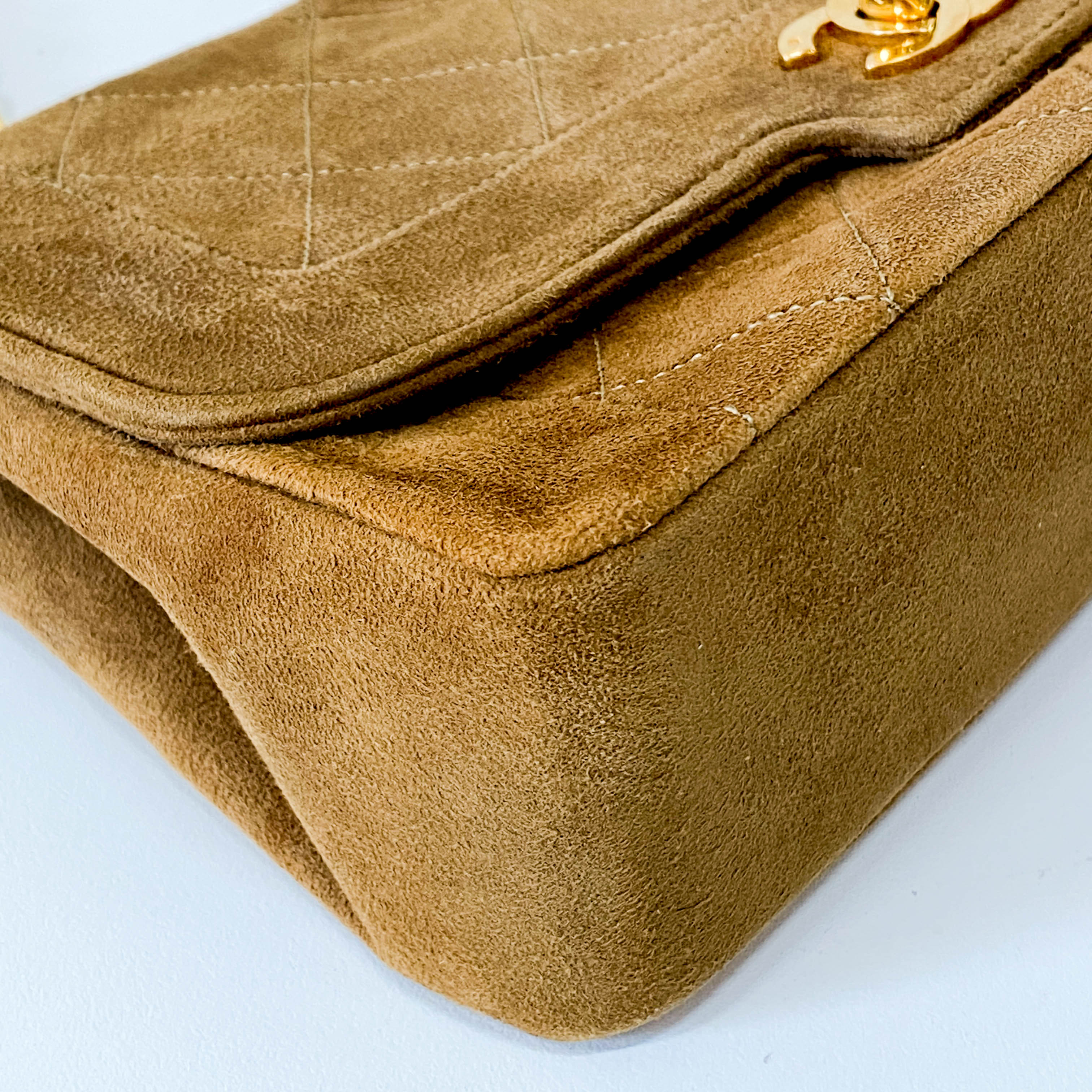 Mini Rectangular Single Flap Brown Quilted Suede Bag