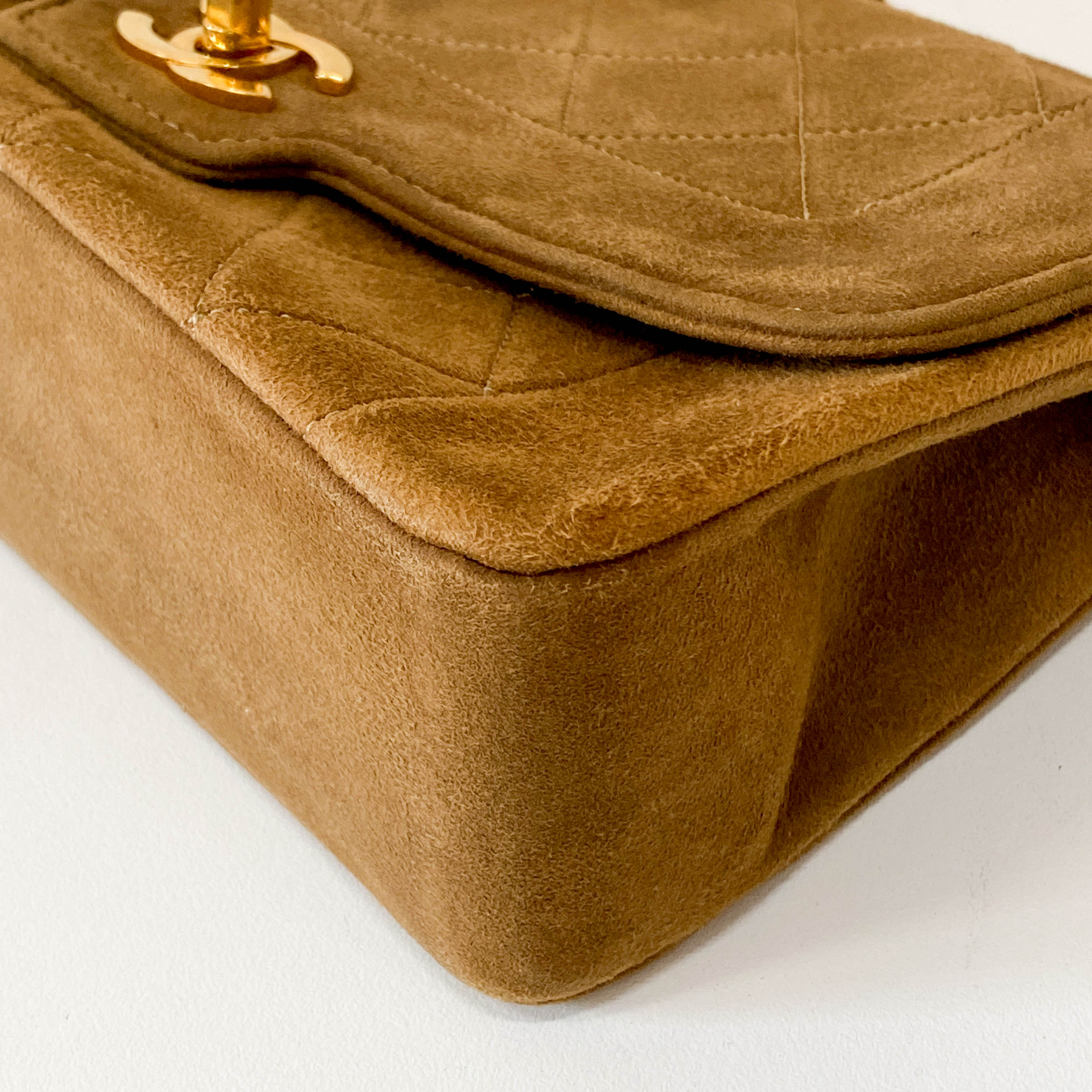 Mini Rectangular Single Flap Brown Quilted Suede Bag