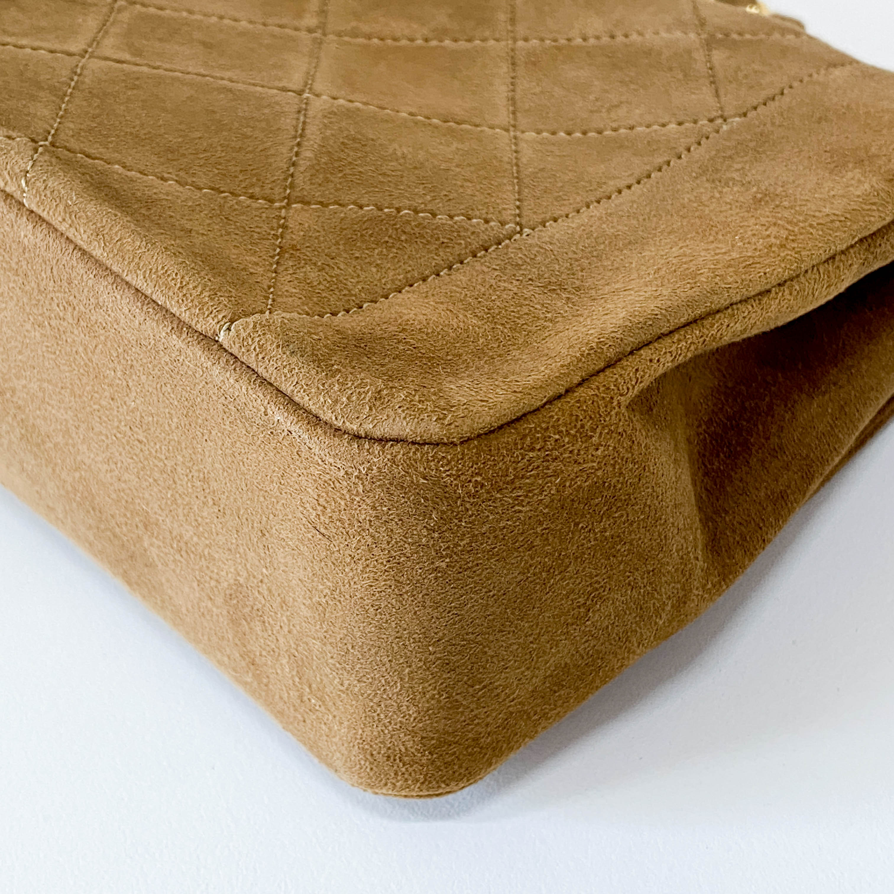 Mini Rectangular Single Flap Brown Quilted Suede Bag